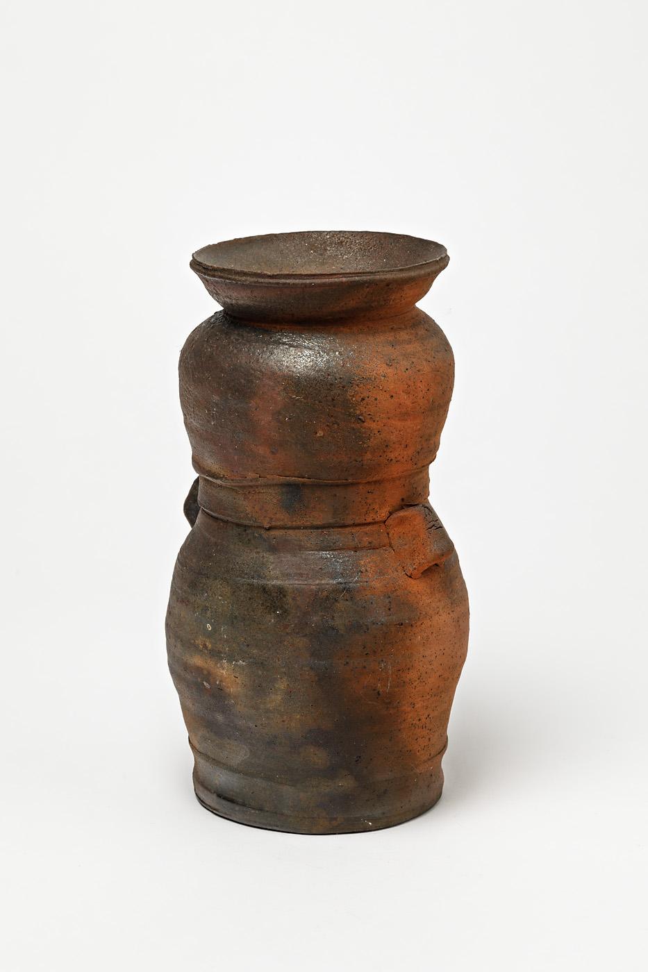 French Beautiful and Decorative Brown Ceramic Vase by Steen Kepp La Borne, 1975