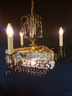 Beautiful and Delicate Italian Chandelier with Purple Drops of Glass