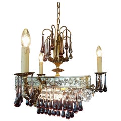Beautiful and Delicate Italian Chandelier with Purple Drops of Glass