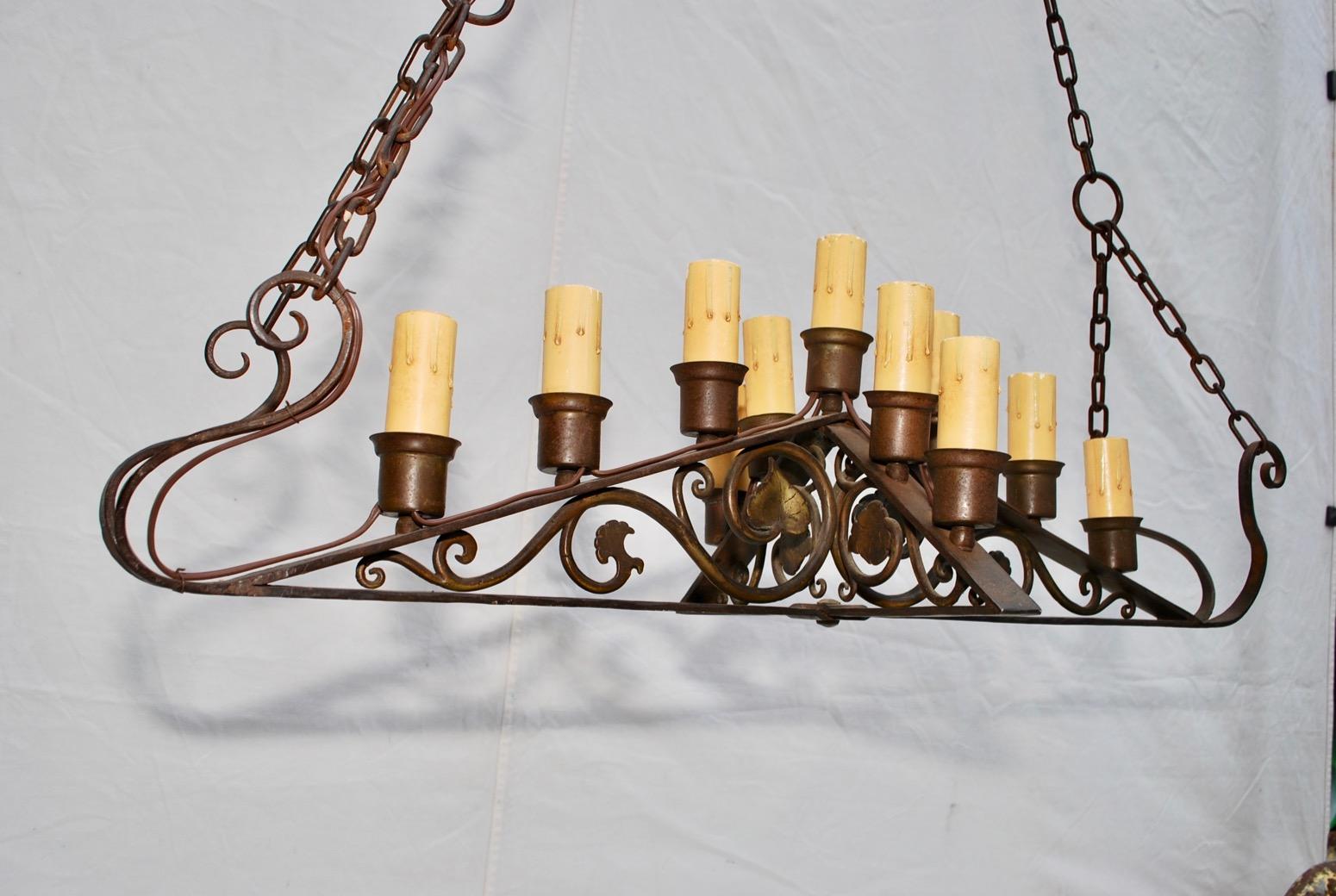 Spanish Colonial Beautiful and Elegant 1920s Wrought Iron Chandelier