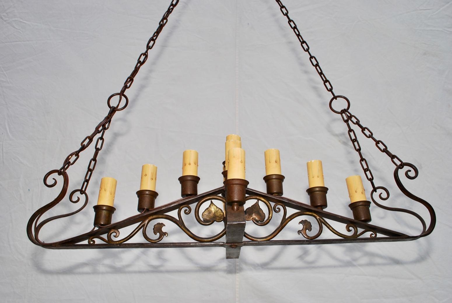 American Beautiful and Elegant 1920s Wrought Iron Chandelier