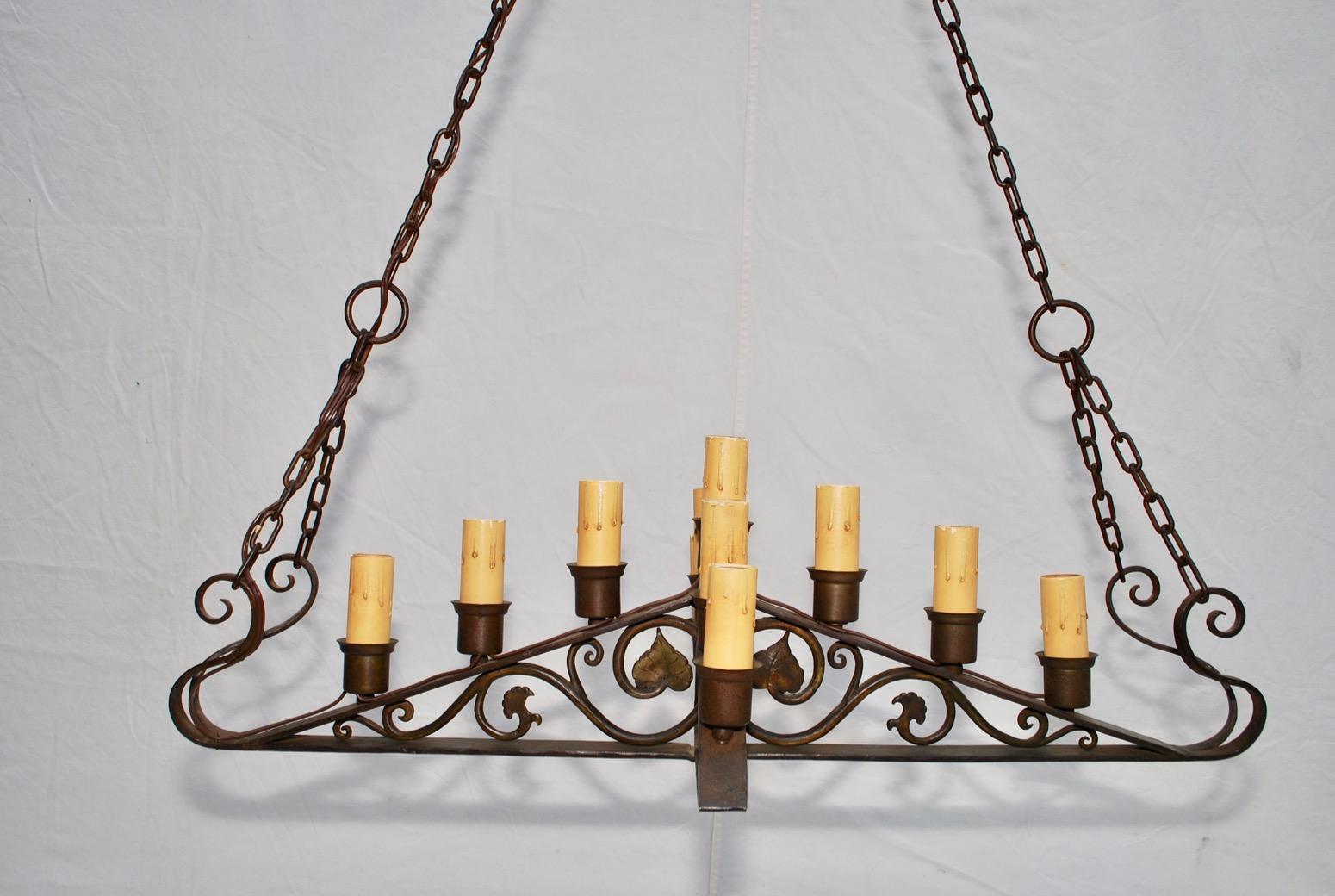 Early 20th Century Beautiful and Elegant 1920s Wrought Iron Chandelier