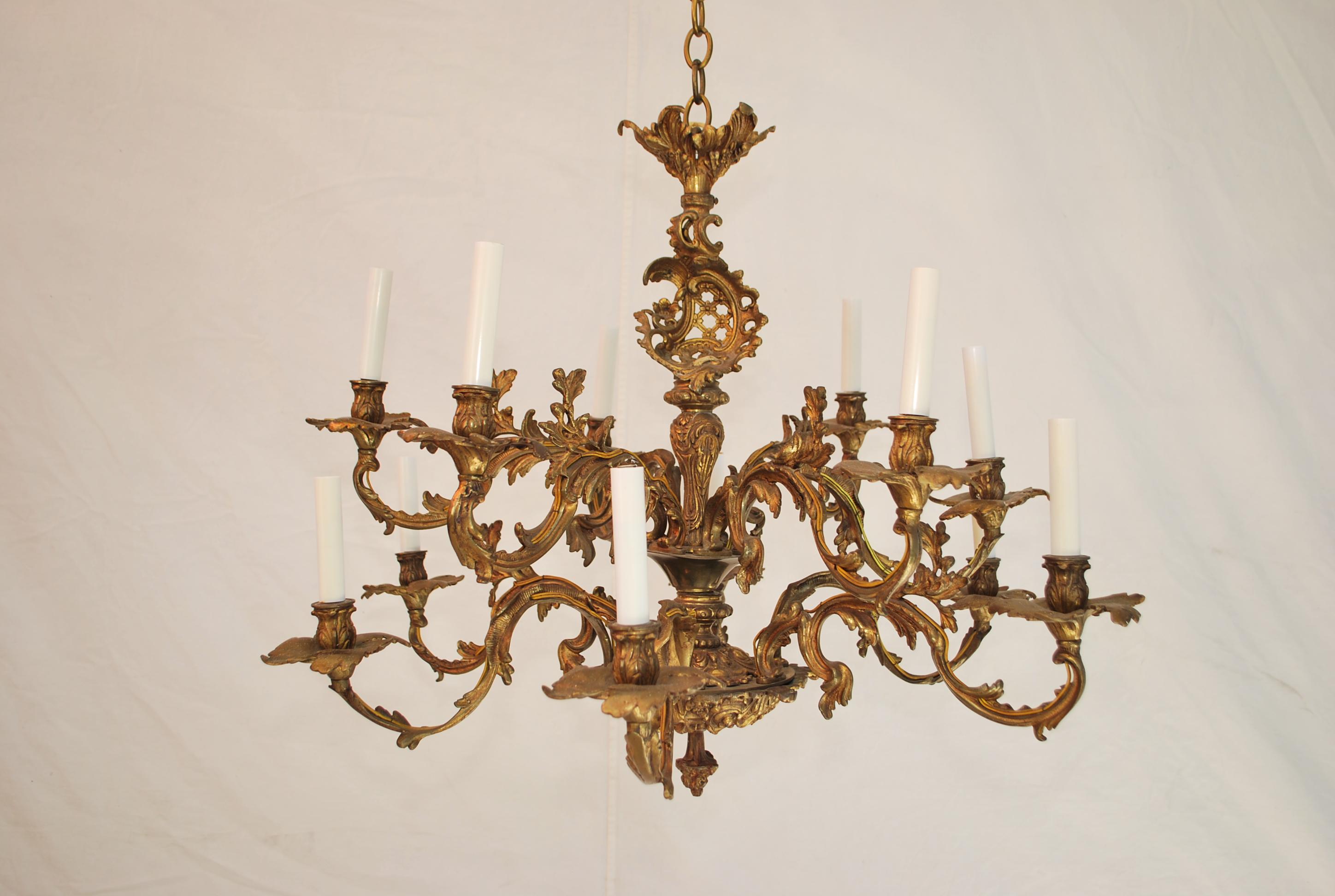 A beautiful French bronze chandelier, the patina is so nicer in person