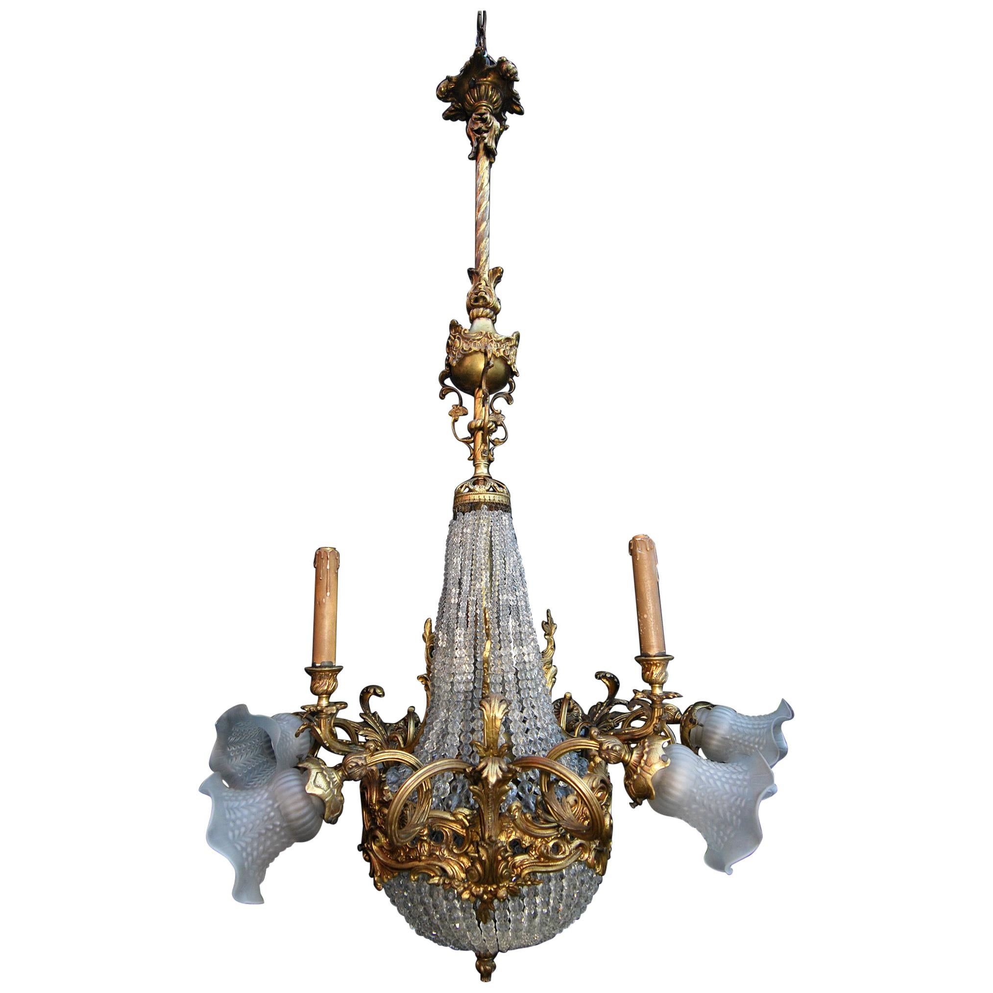 Beautiful and Elegant French Bronze Chandelier For Sale