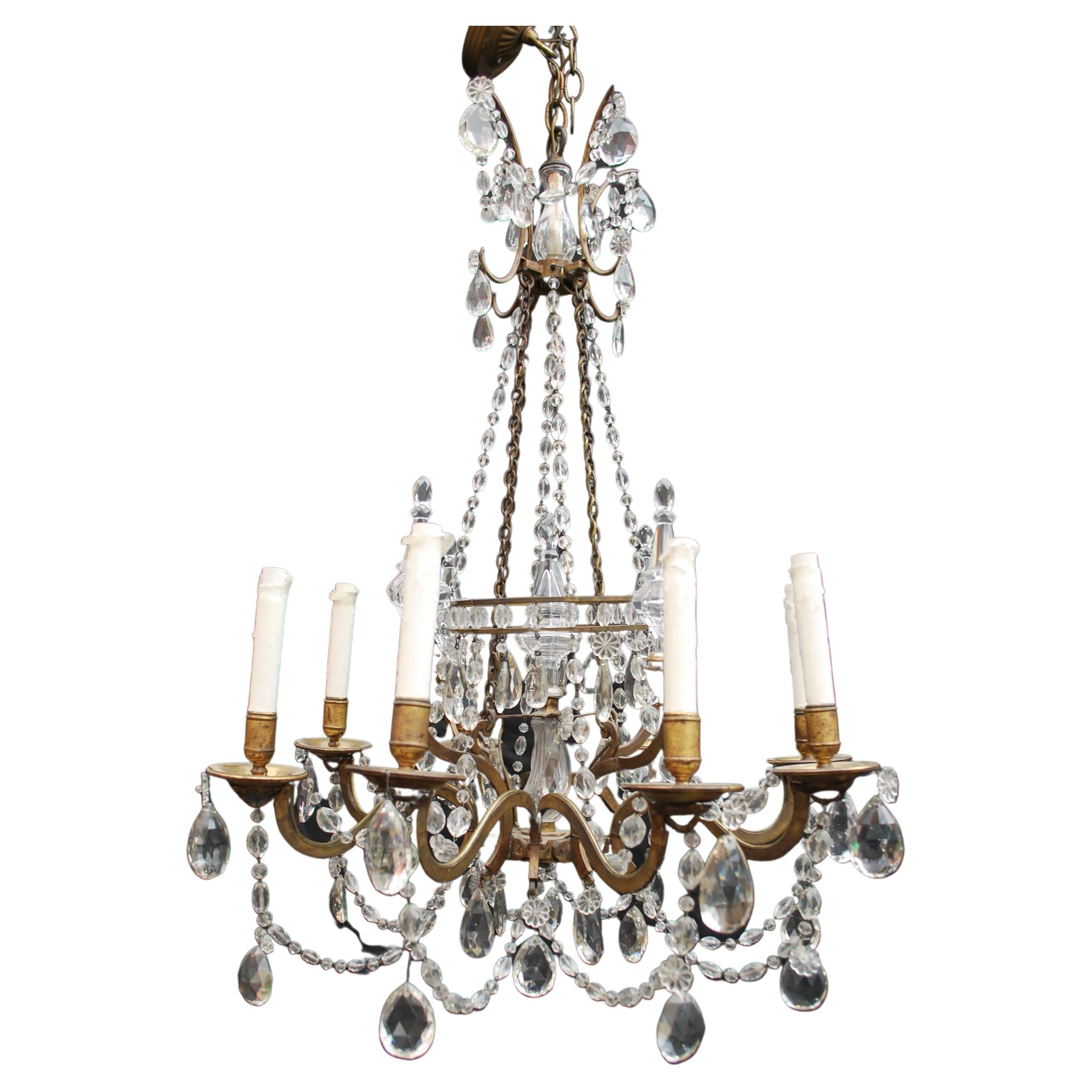 Beautiful and Elegant Late 19th Century French Bronze and Crystal Chandelier For Sale