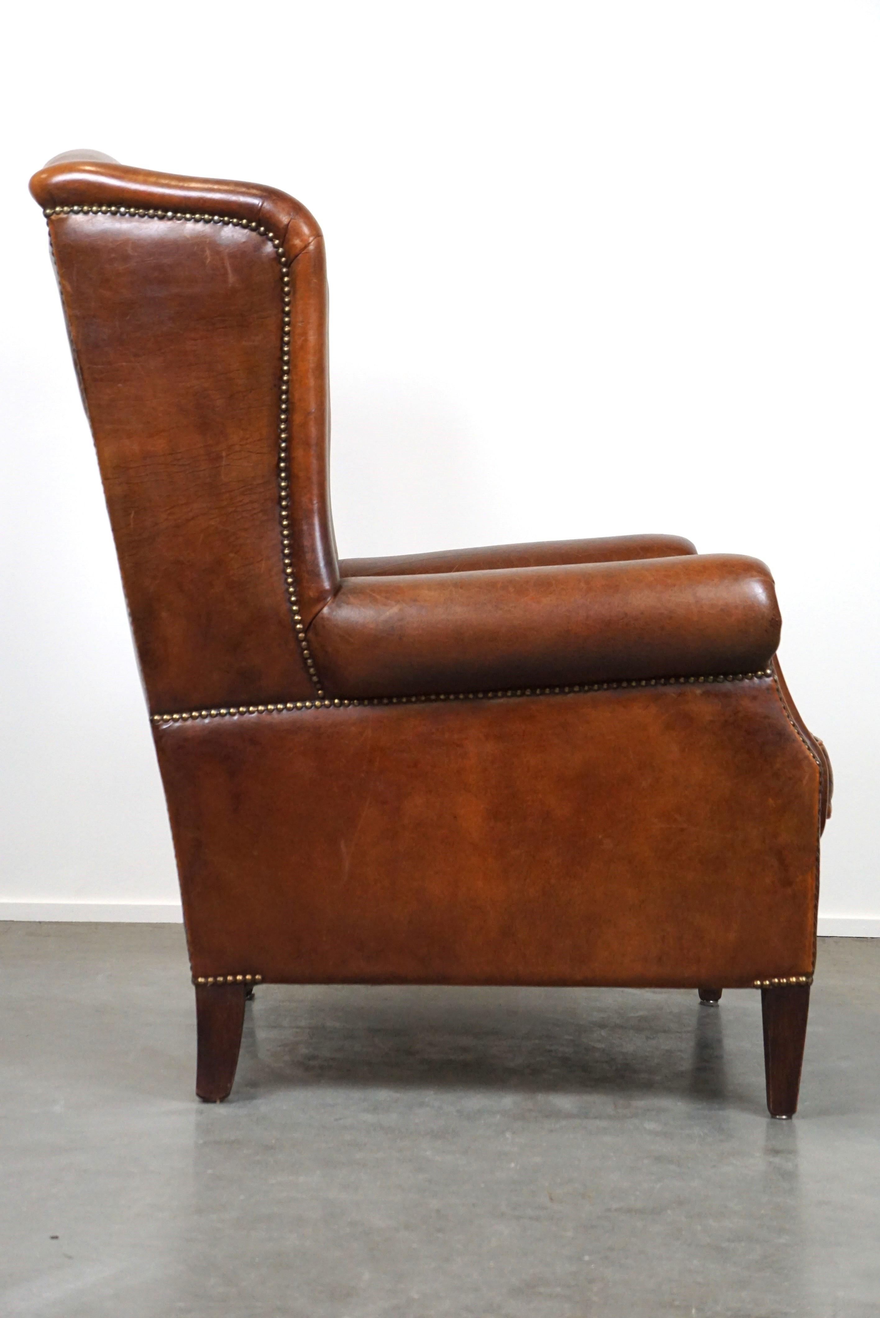 Bellissima e particolarmente confortevole sedia wingback in pelle di pecora In condizioni buone in vendita a Harderwijk, NL