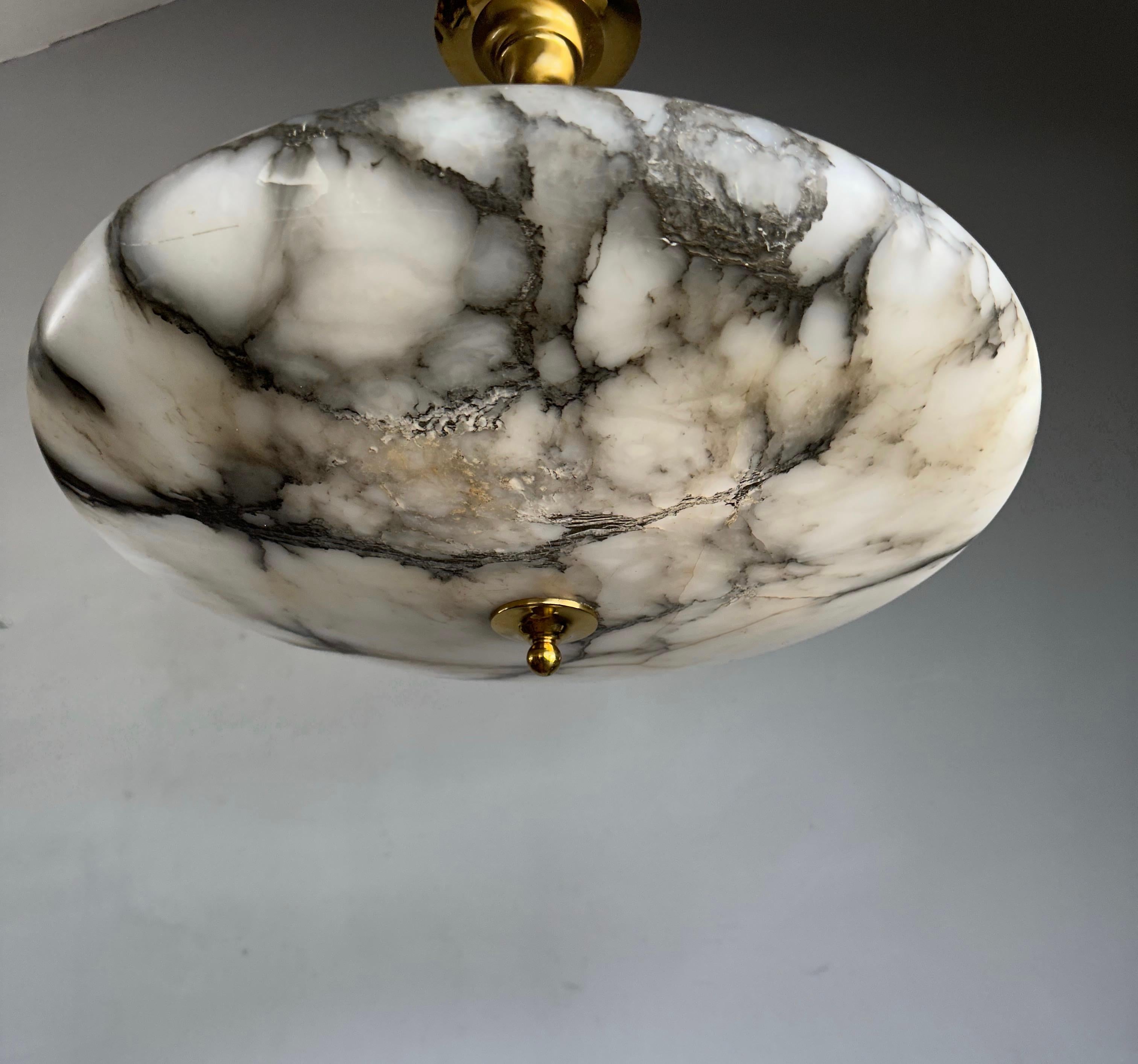 Beautiful and Extra Large Alabaster & Brass Art Deco Pendant Light / Flush Mount 4