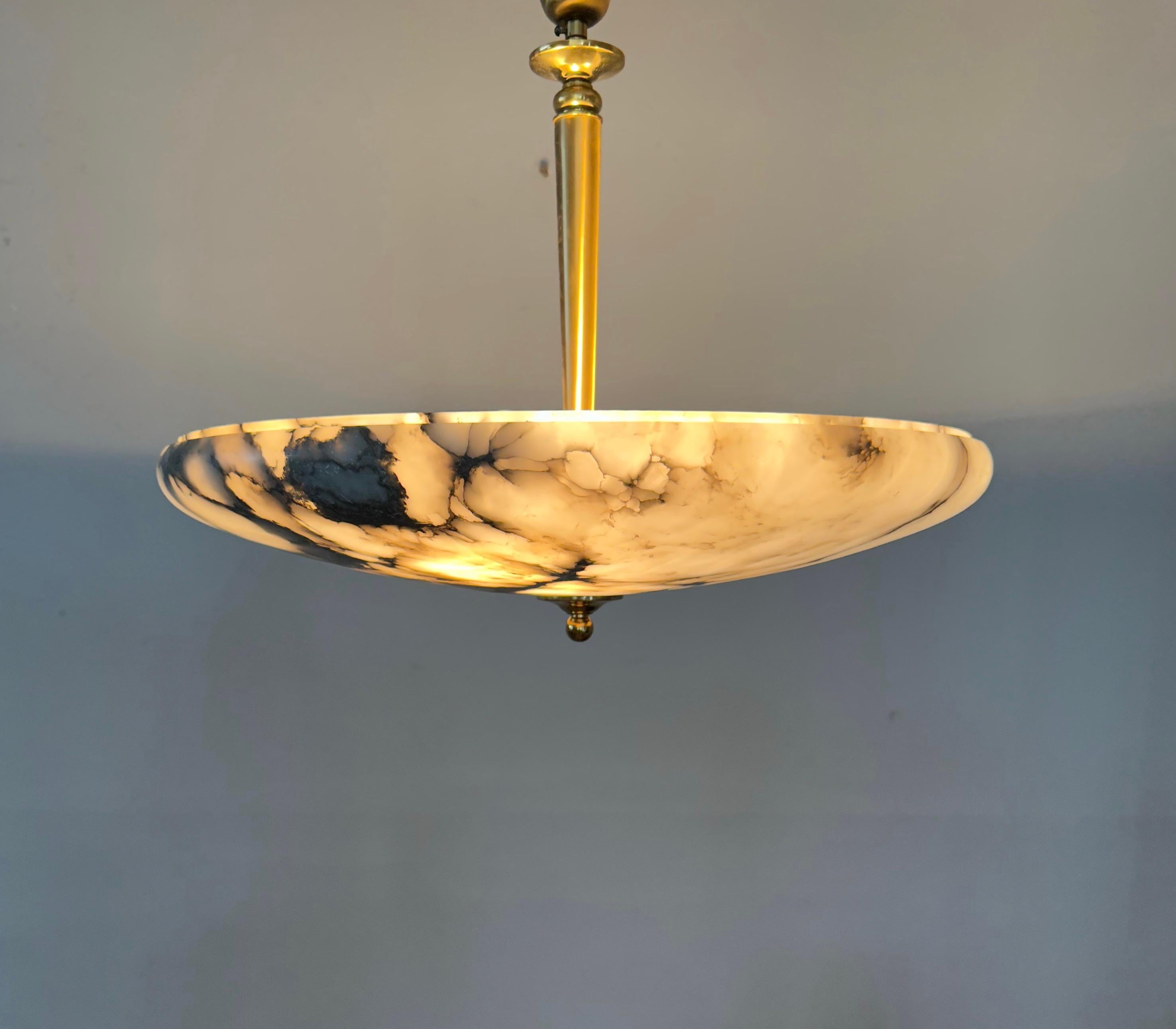 Beautiful and Extra Large Alabaster & Brass Art Deco Pendant Light / Flush Mount 5
