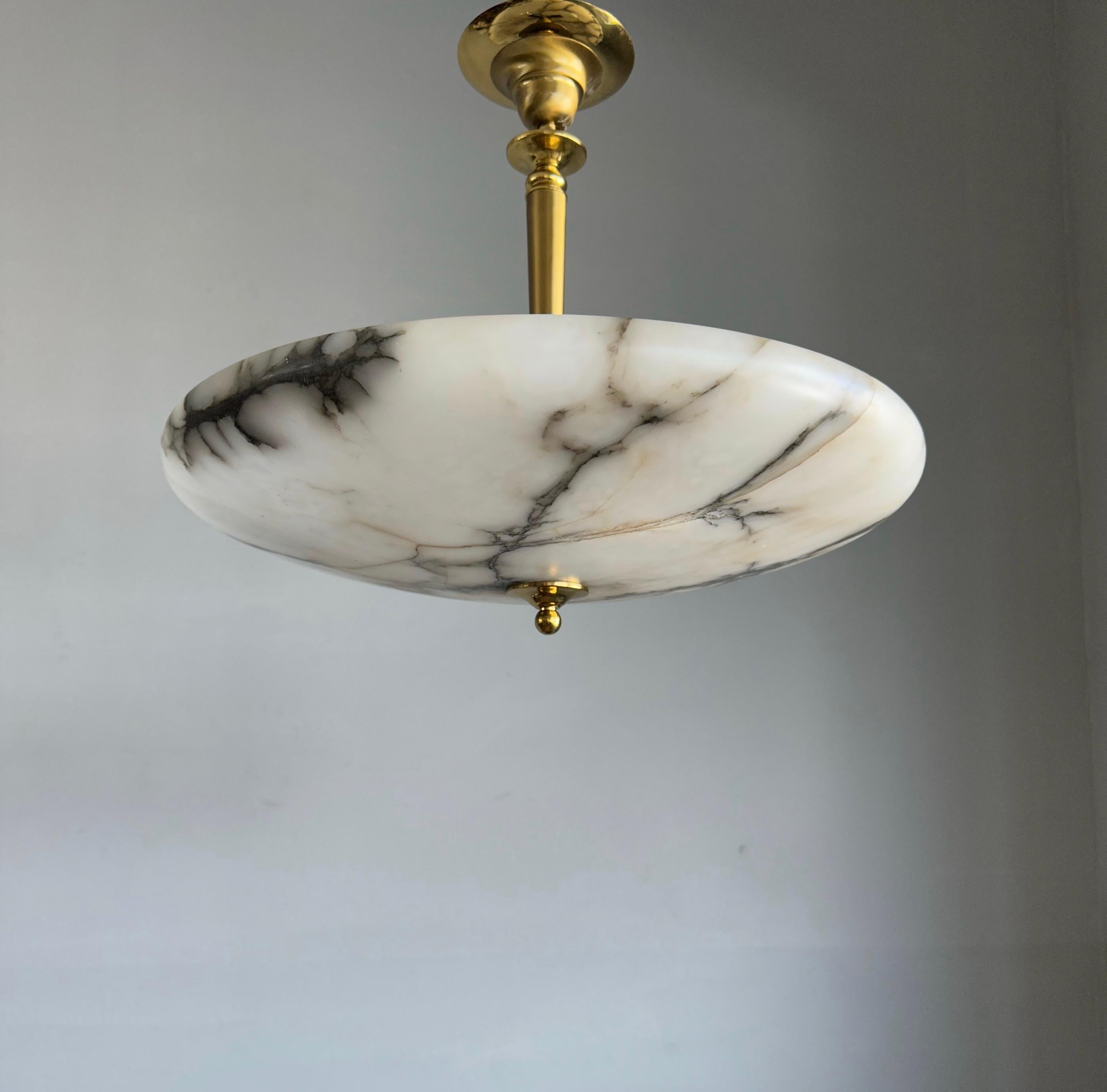 Beautiful and Extra Large Alabaster & Brass Art Deco Pendant Light / Flush Mount 6