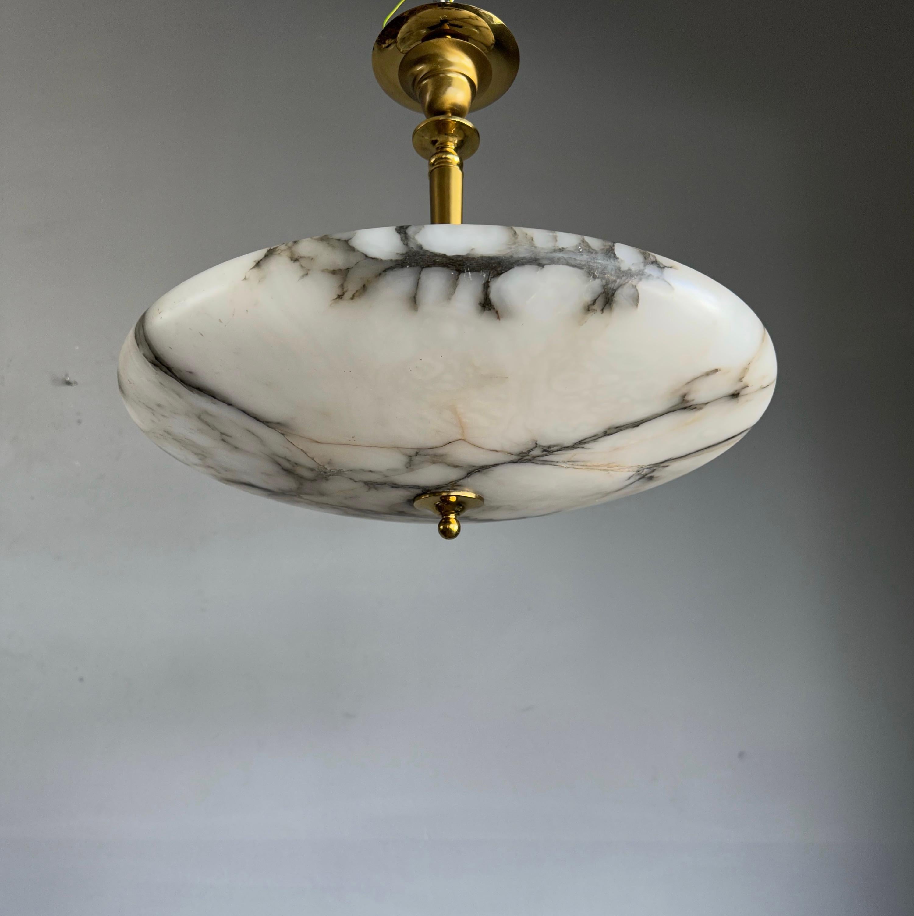 Beautiful and Extra Large Alabaster & Brass Art Deco Pendant Light / Flush Mount 7