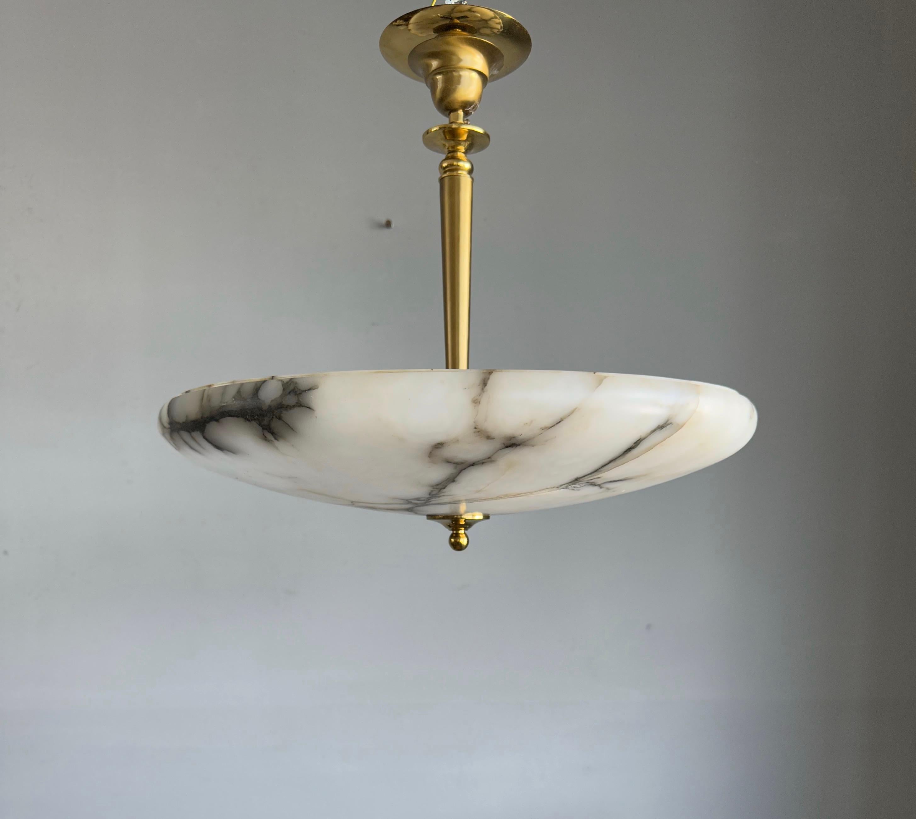 Beautiful and Extra Large Alabaster & Brass Art Deco Pendant Light / Flush Mount 8
