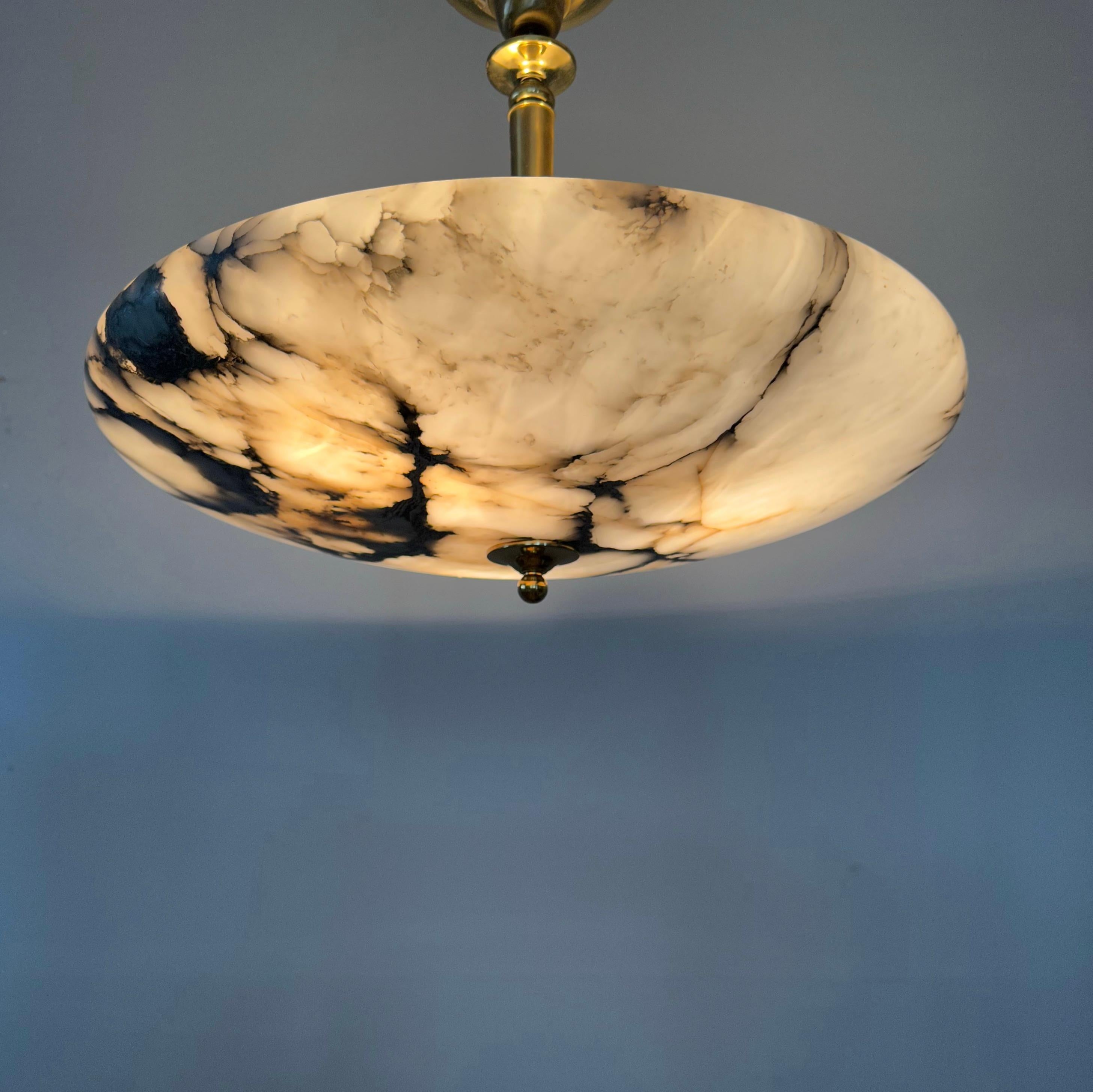Beautiful and Extra Large Alabaster & Brass Art Deco Pendant Light / Flush Mount 9