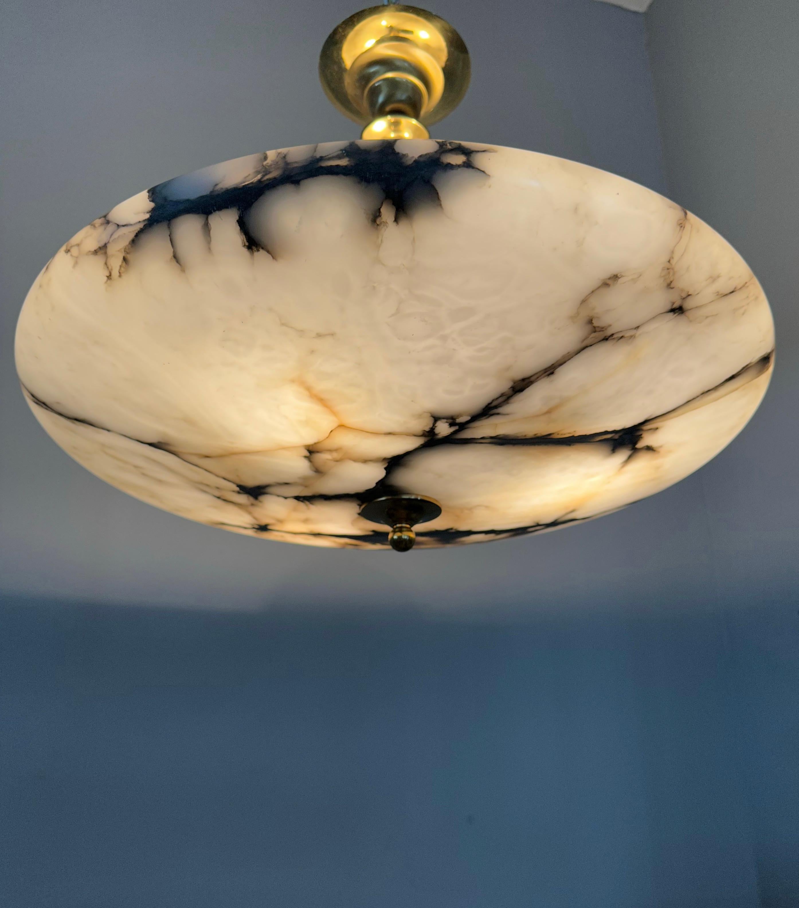 Beautiful and Extra Large Alabaster & Brass Art Deco Pendant Light / Flush Mount 11