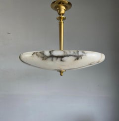 Beautiful and Extra Large Alabaster & Brass Art Deco Pendant Light / Flush Mount