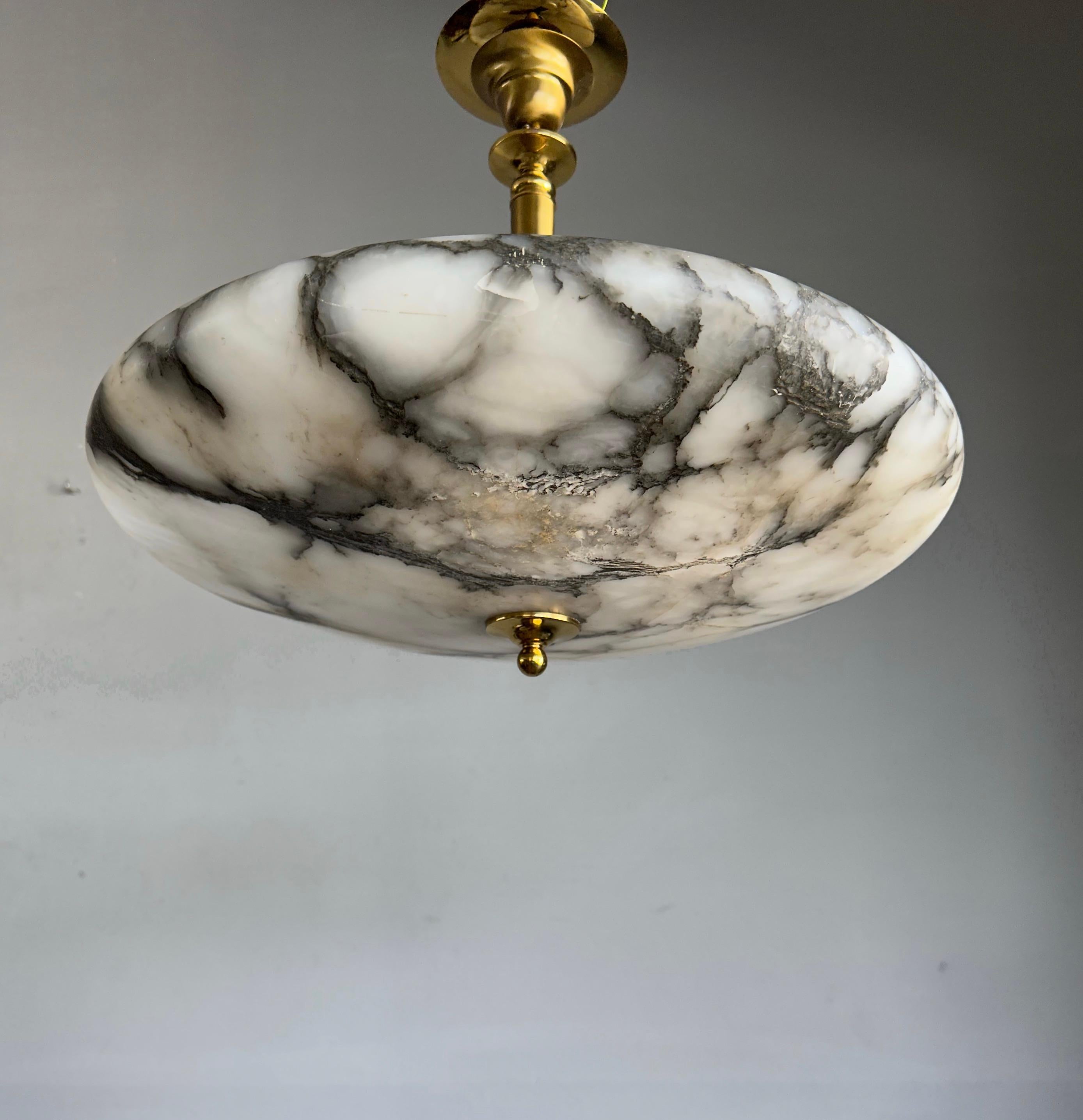 Beautiful and Extra Large Alabaster & Brass Art Deco Pendant Light / Flush Mount 13