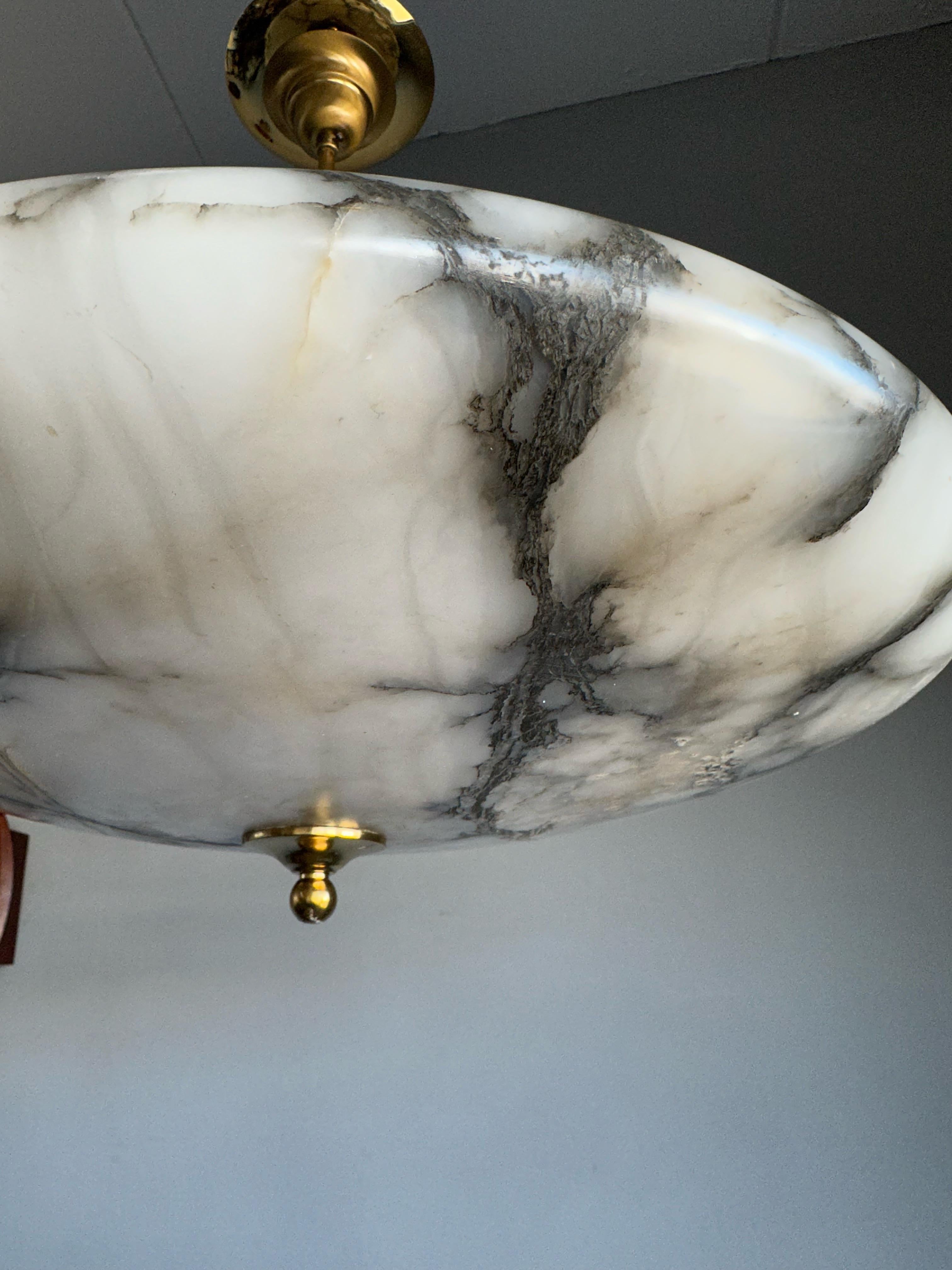 Beautiful and Extra Large Alabaster & Brass Art Deco Pendant Light / Flush Mount In Good Condition In Lisse, NL