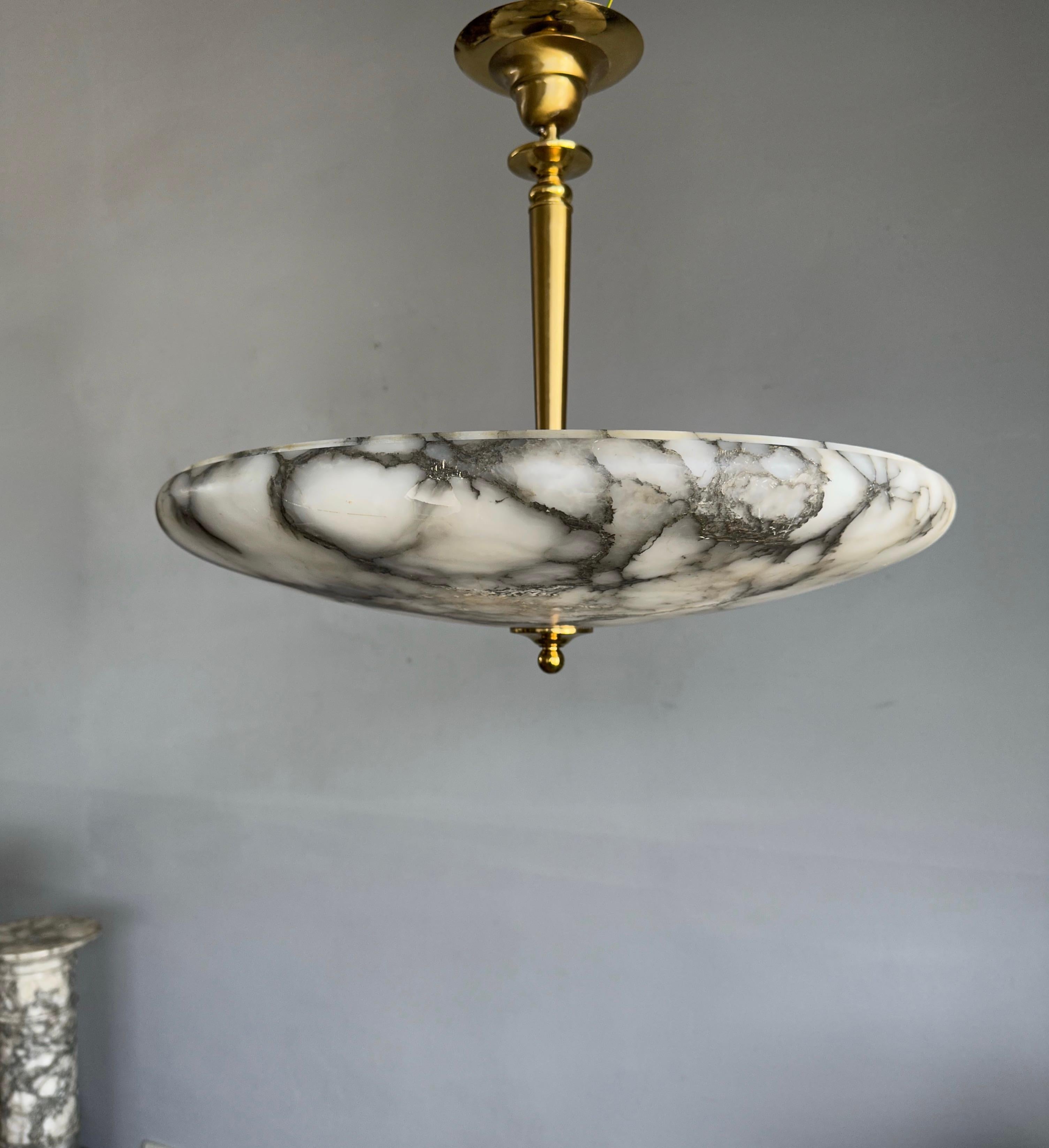 20th Century Beautiful and Extra Large Alabaster & Brass Art Deco Pendant Light / Flush Mount