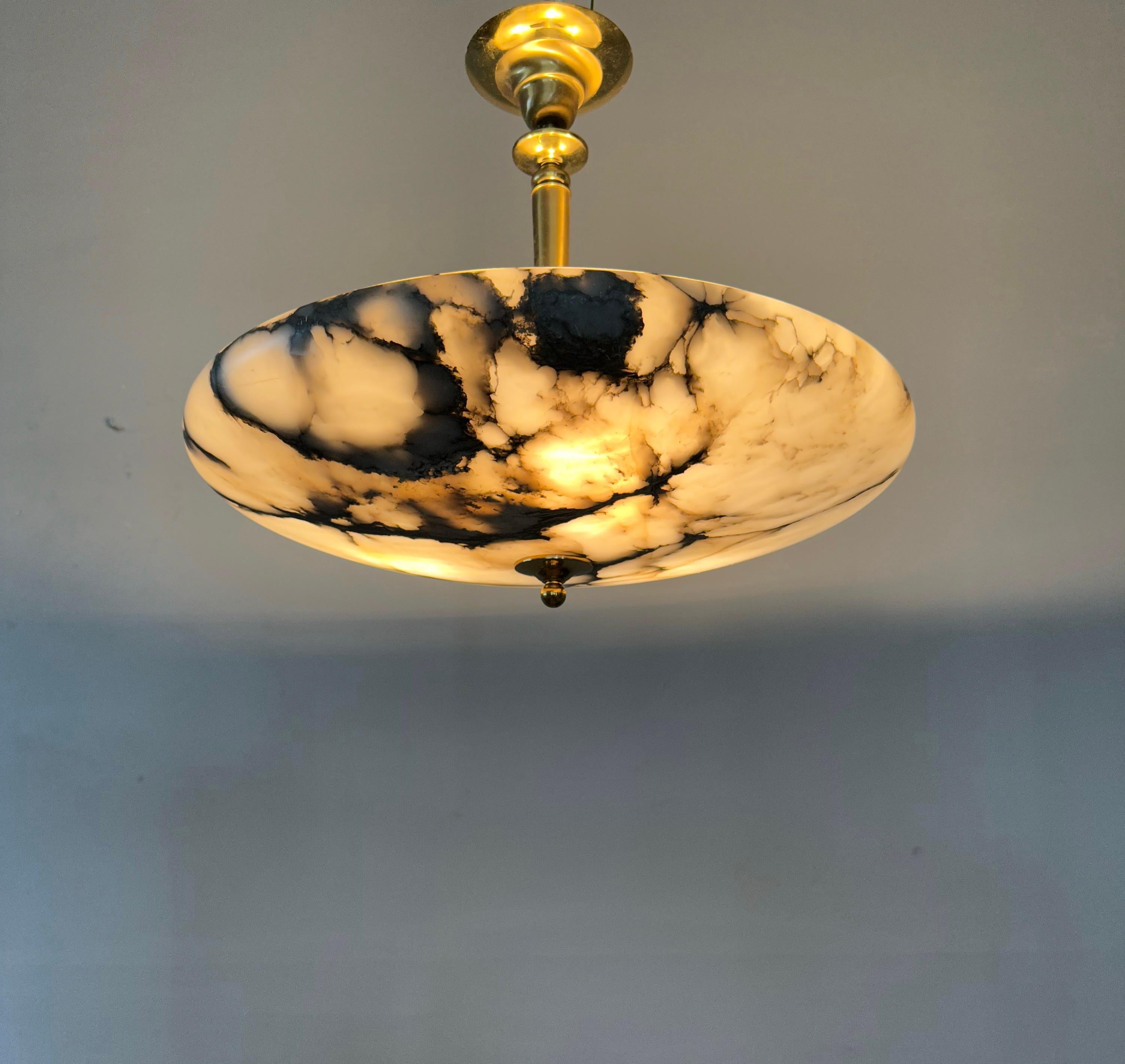 Beautiful and Extra Large Alabaster & Brass Art Deco Pendant Light / Flush Mount 1