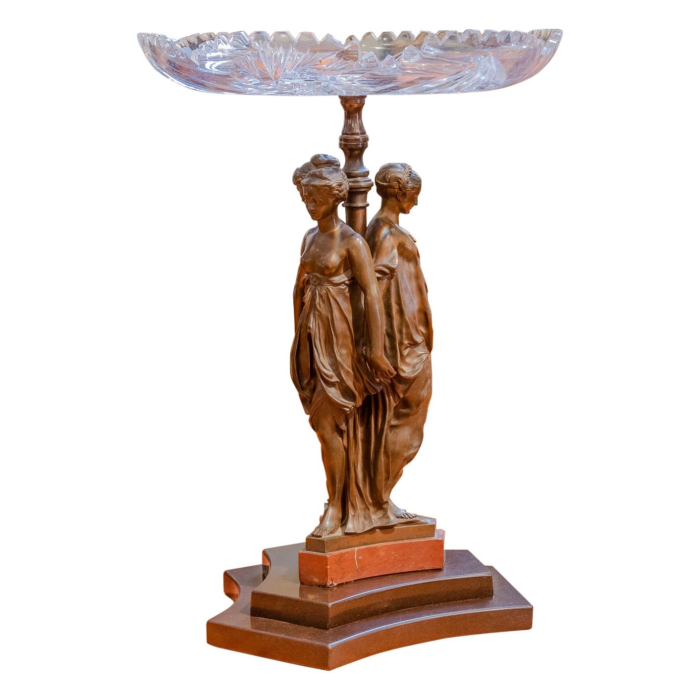 Beautiful and Fine 19th C Bronze of the Three Graces Centerpiece Signed For Sale