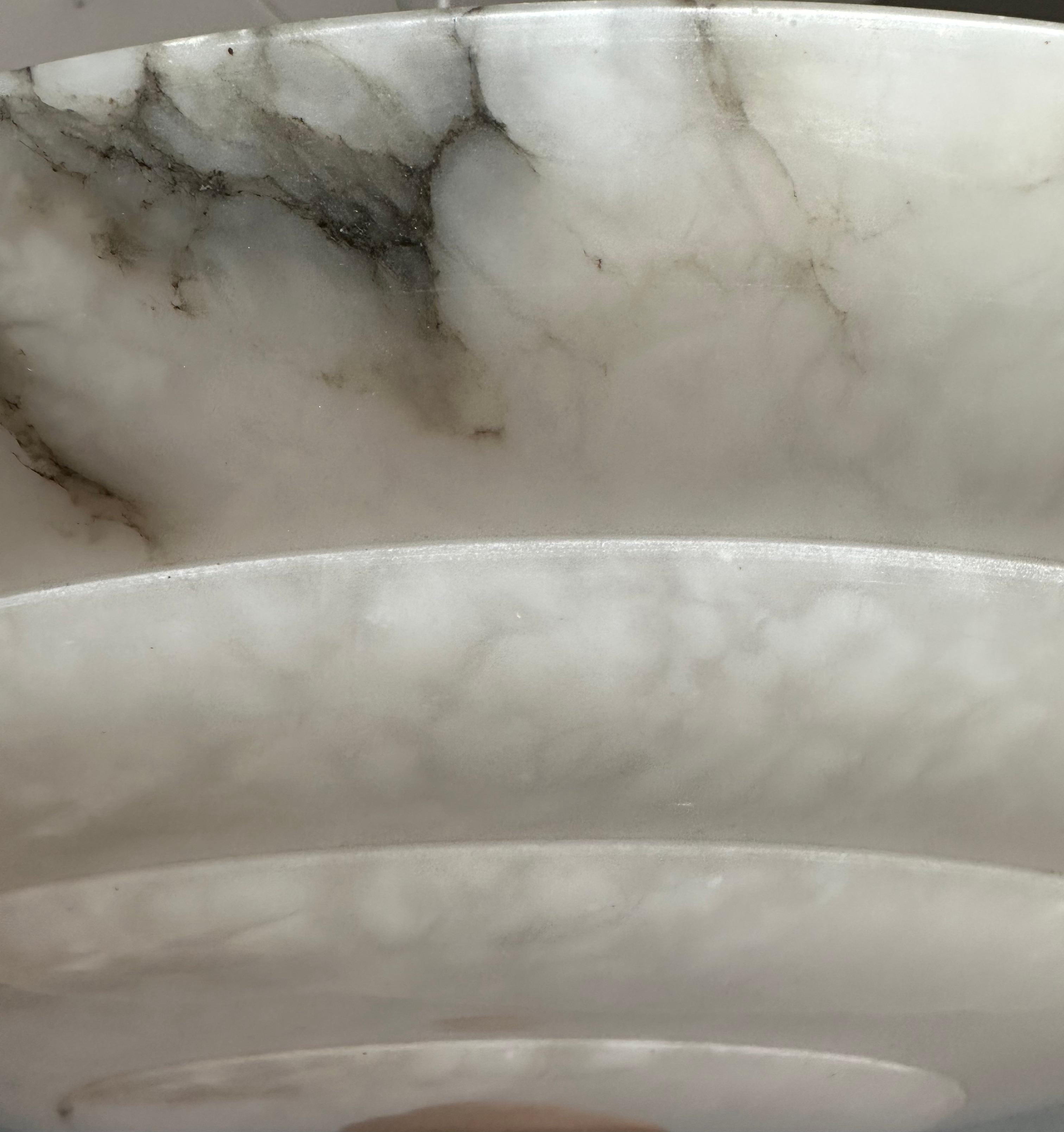 Beautiful and Large Alabaster & Beechwood Art Deco Pendant Light / Flush Mount 9