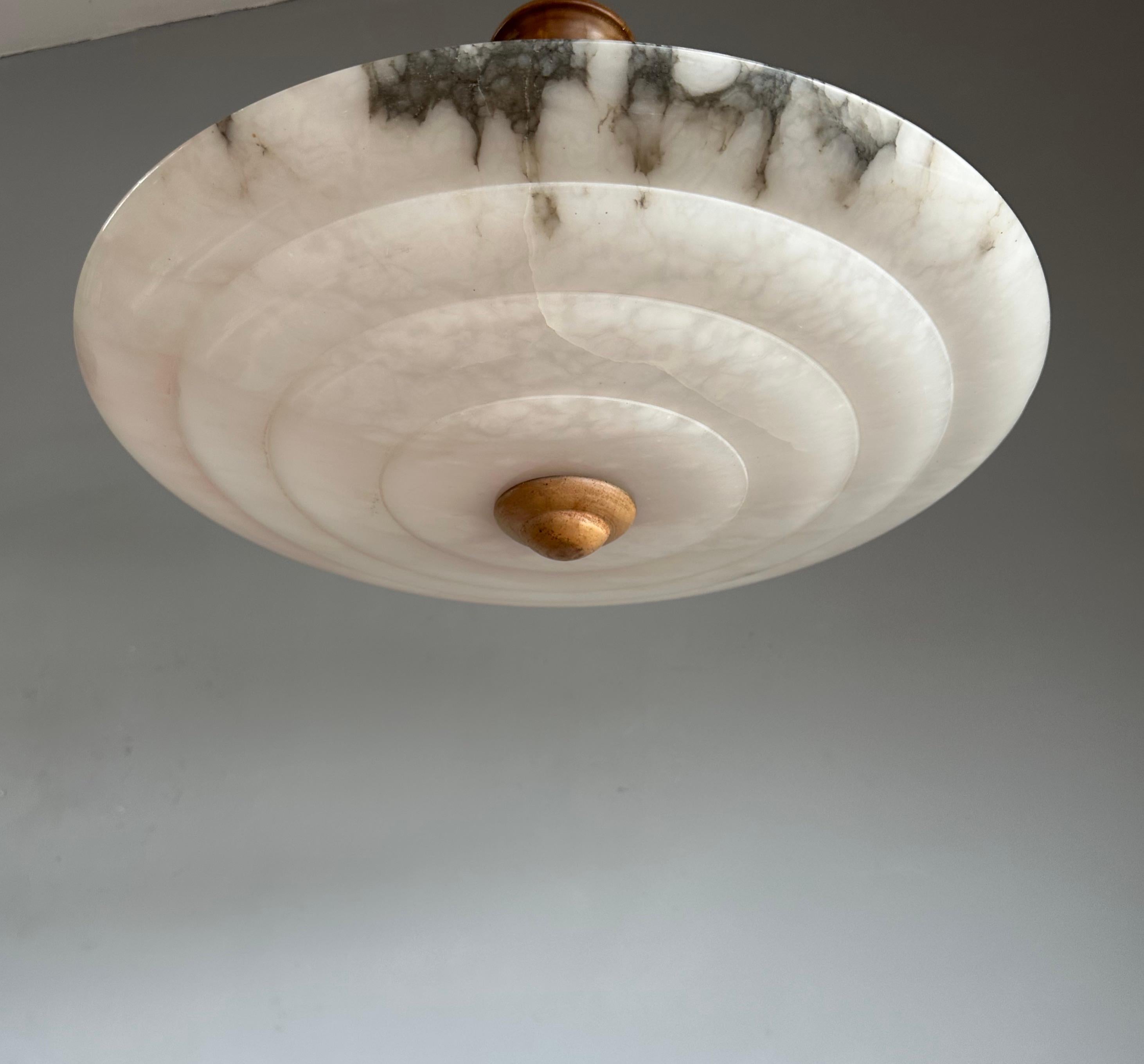 Beautiful and Large Alabaster & Beechwood Art Deco Pendant Light / Flush Mount 13