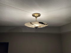 Beautiful and Large Alabaster & Brass Color Art Deco Pendant Light / Flush Mount