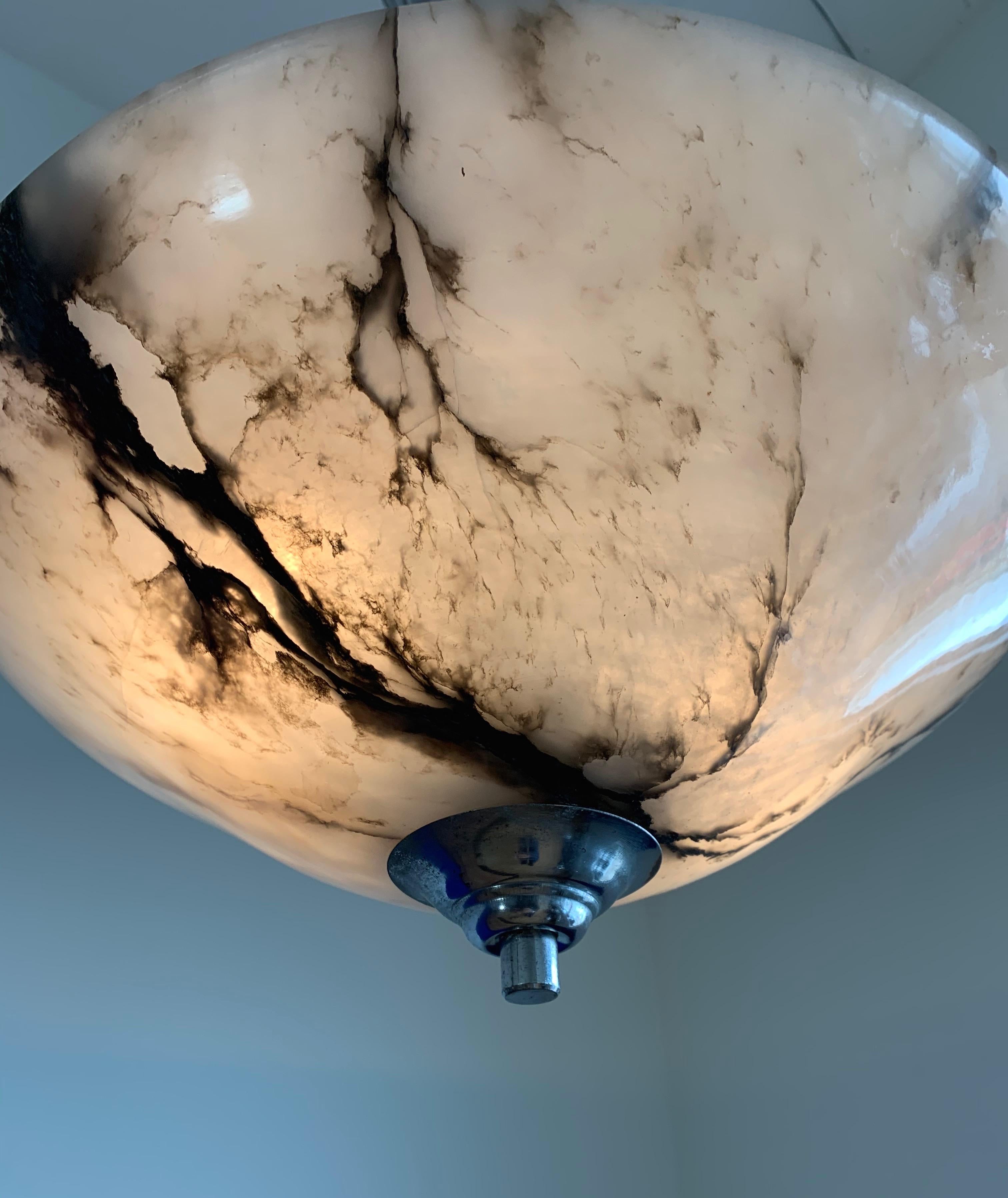 20th Century Awesome Art Deco Pendant Light with Stunning Alabaster Mineral Stone Shade, 1920 For Sale