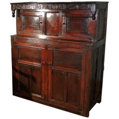 Antique Beautiful and Original Queen Anne Oak Court Cupboard, Dated 1705