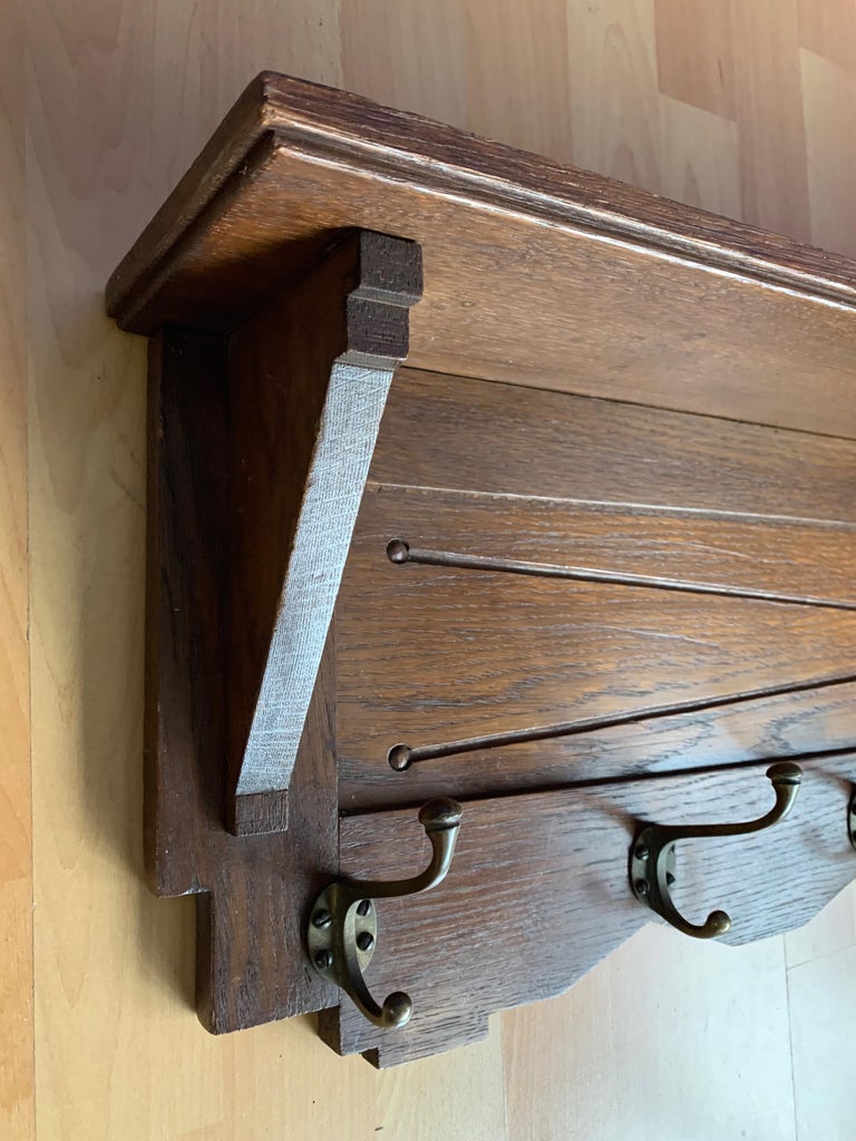 Beautiful and Practical Arts and Crafts Oak Wall Coat Rack