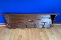 Beautiful and Practical Arts and Crafts Oak Wall Coat Rack with Bronze Hooks