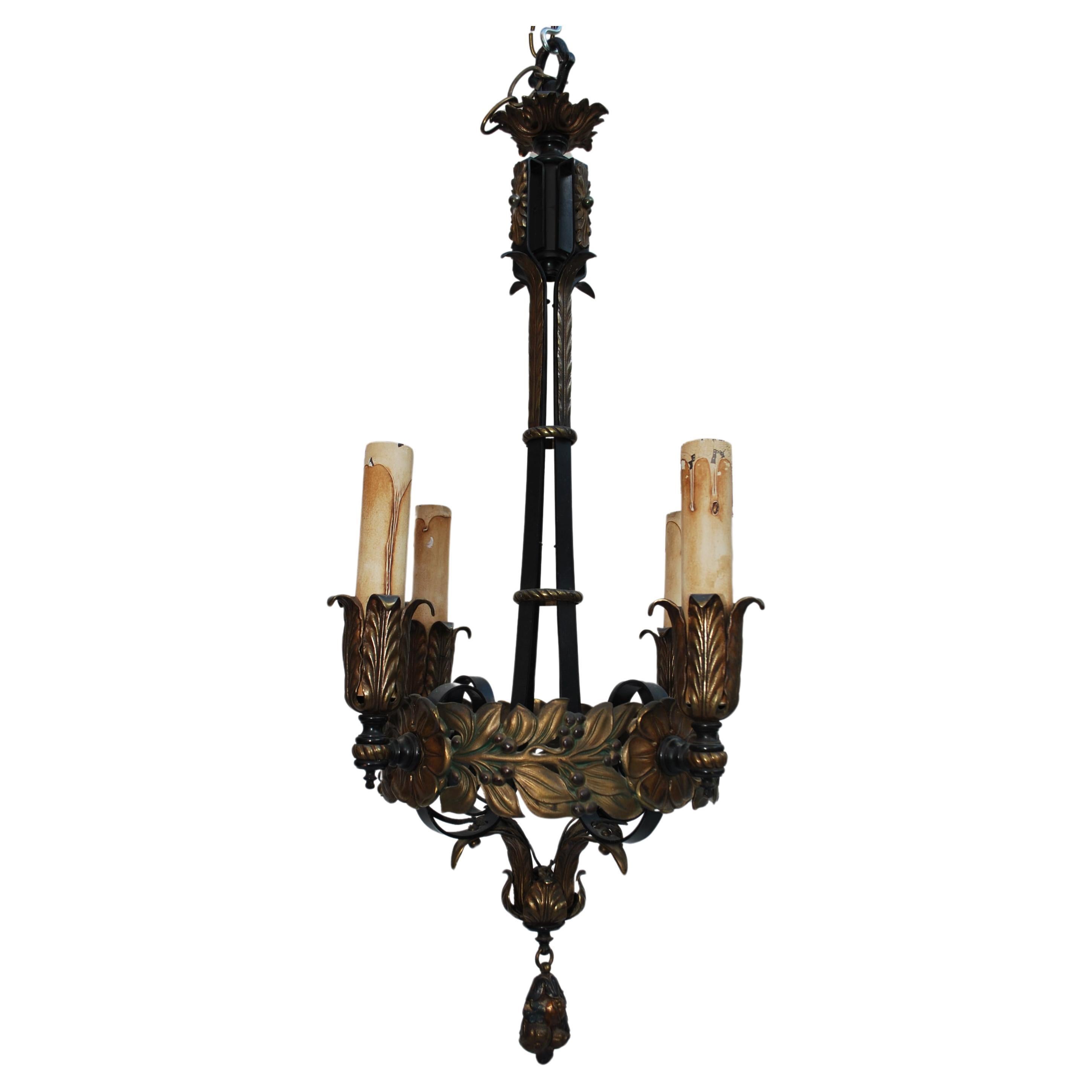 Beautiful and rare 1920's wrought iron light For Sale