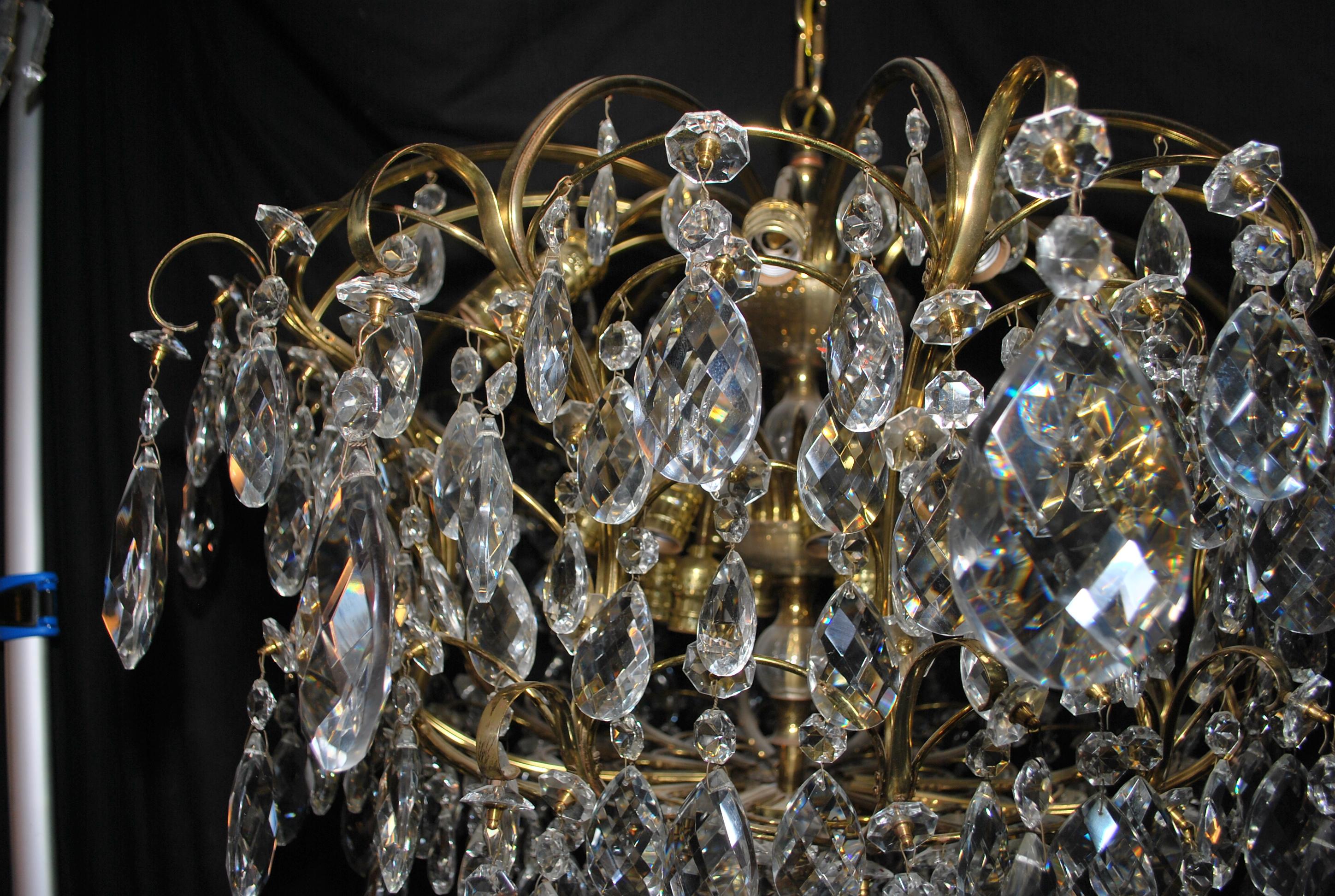 Beautiful and Rare 1940's Large Crystals Chandelier For Sale 1