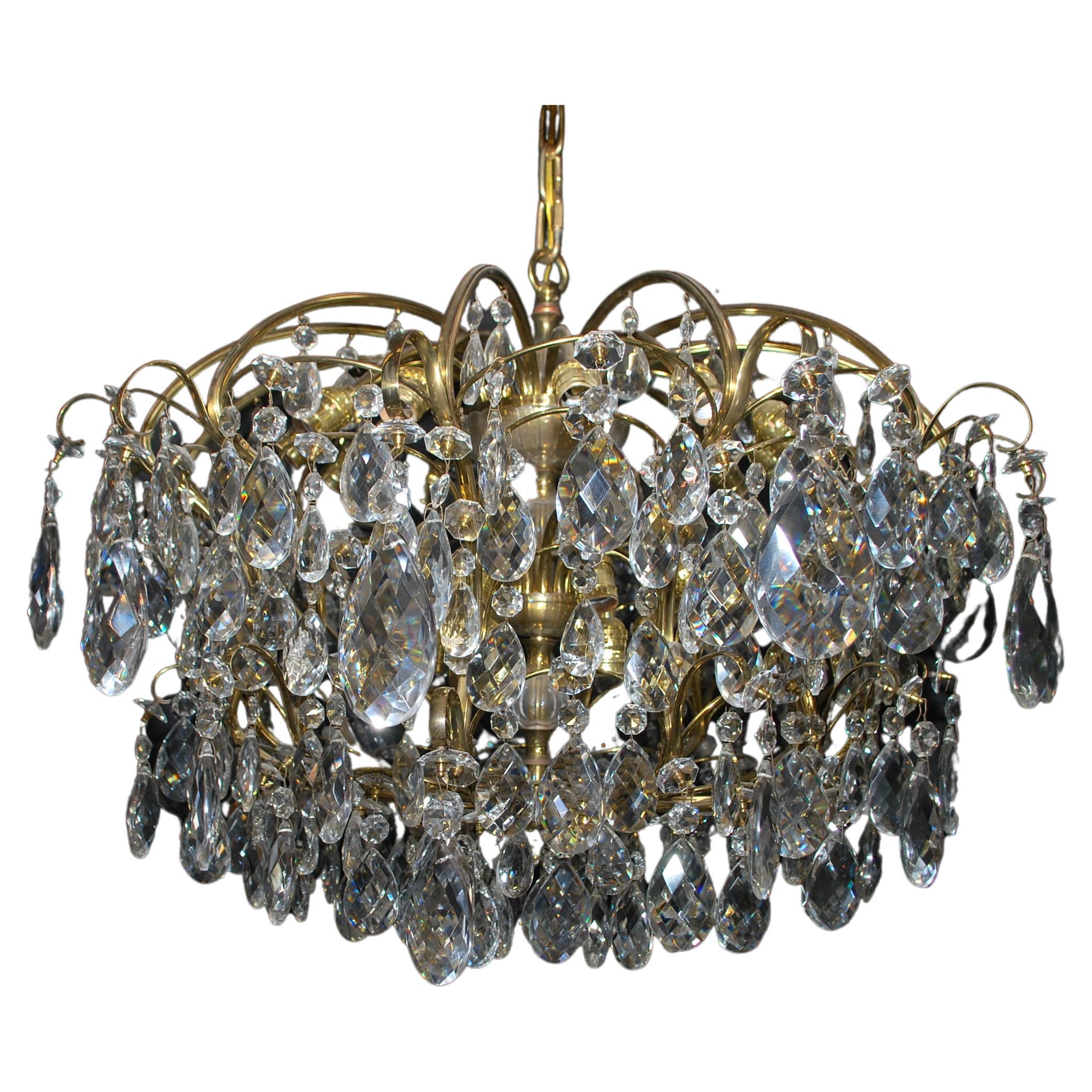 Beautiful and Rare 1940's Large Crystals Chandelier For Sale