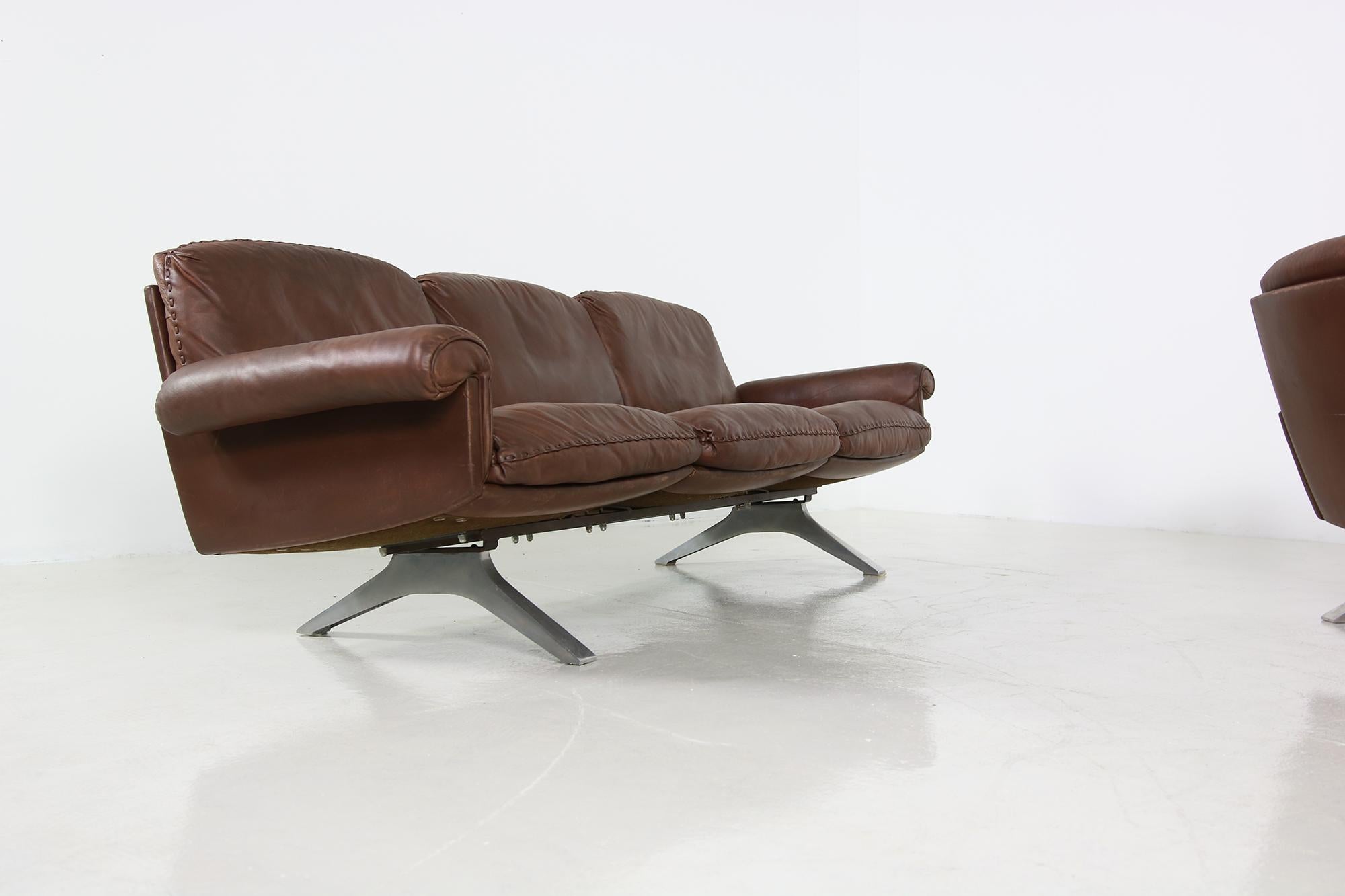 Vintage 1970s De Sede DS 31 Designer Sofa Dark Cognac Brown Leather Couch In Good Condition In Hamminkeln, DE