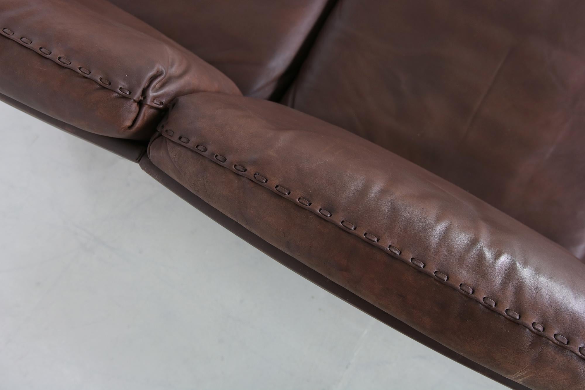 Late 20th Century Vintage 1970s De Sede DS 31 Designer Sofa Dark Cognac Brown Leather Couch