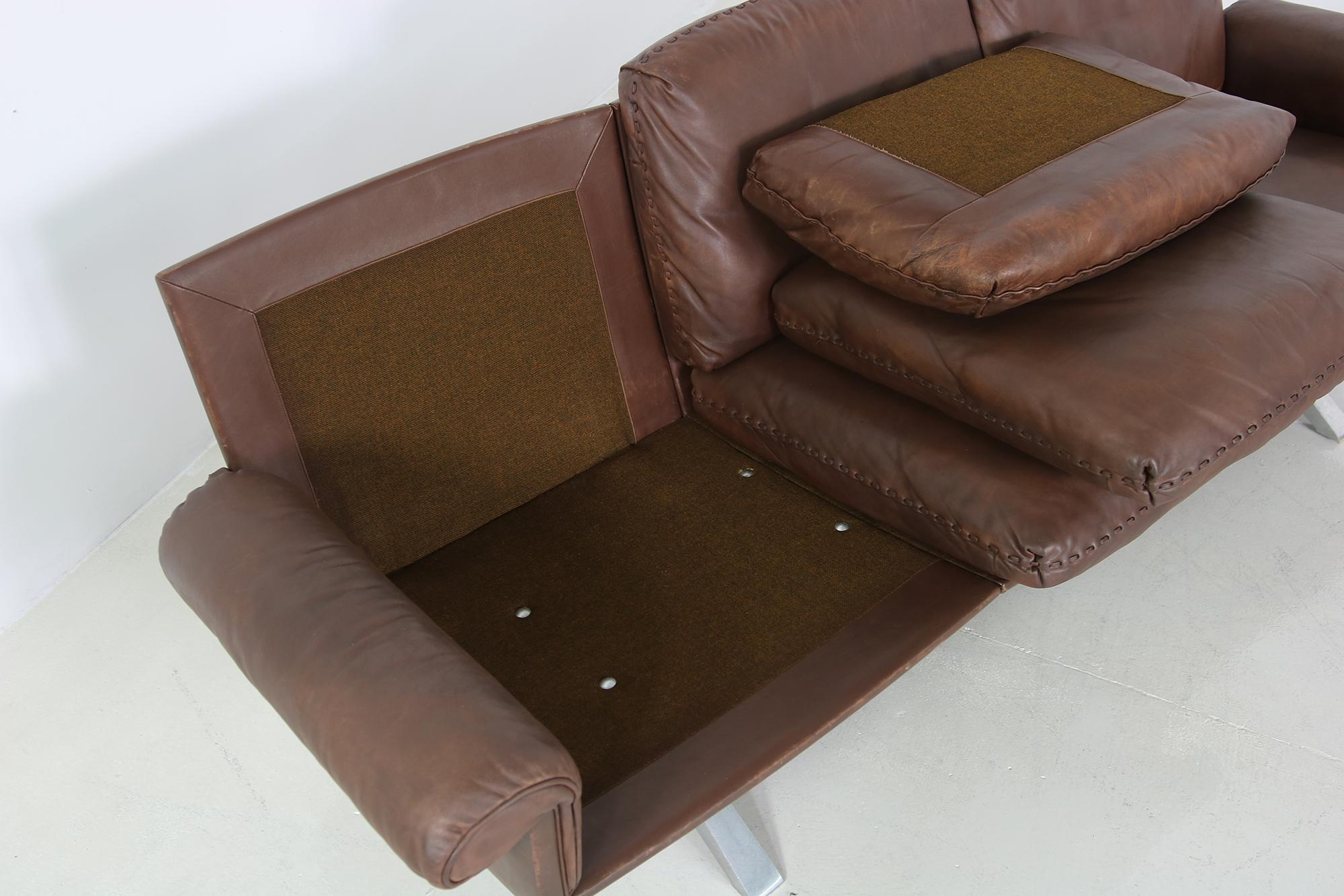 Vintage 1970s De Sede DS 31 Designer Sofa Dark Cognac Brown Leather Couch 2