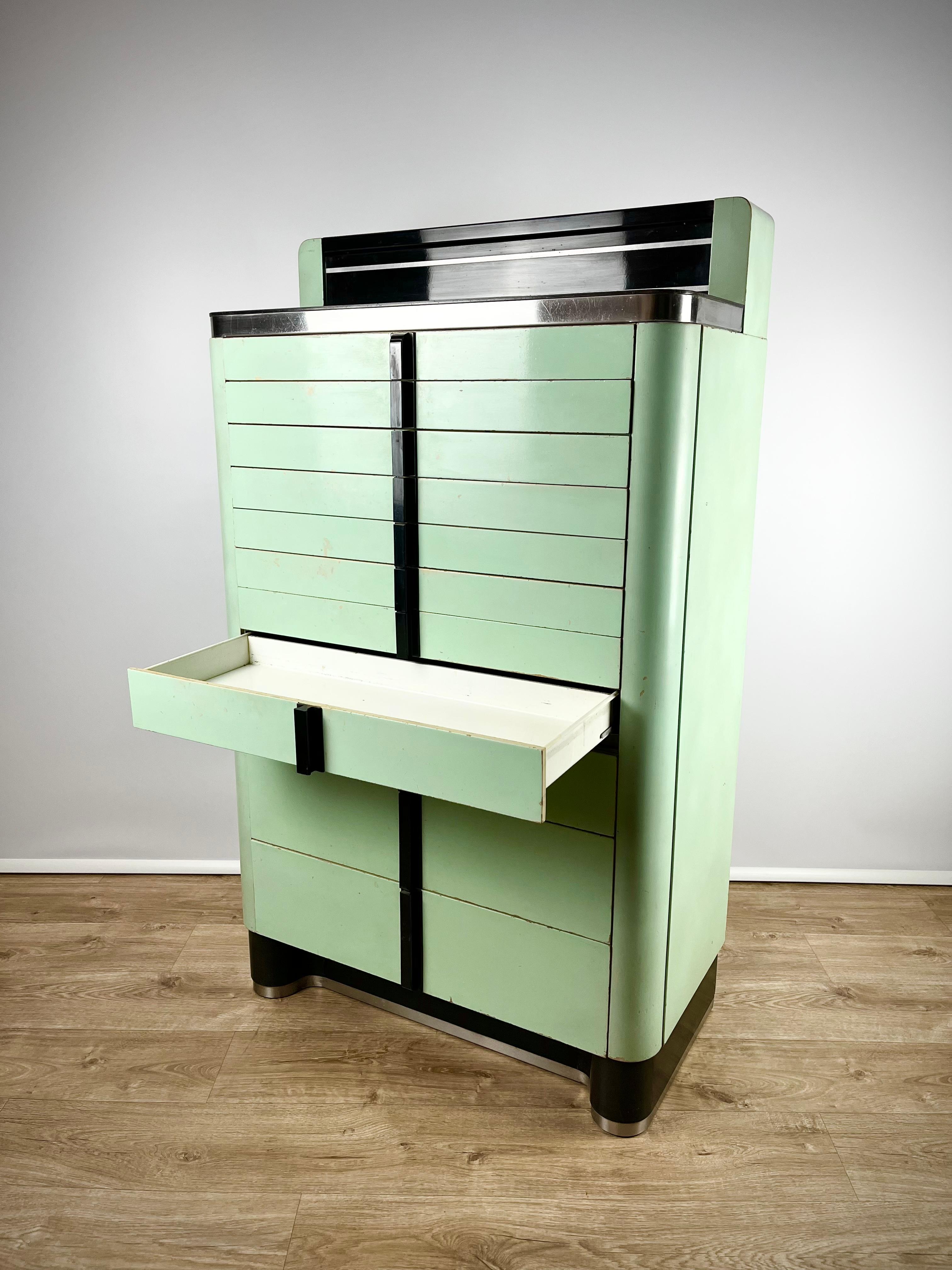 Metal Beautiful and rare art deco 1930s dental cabinet by The American Cabinet Co For Sale