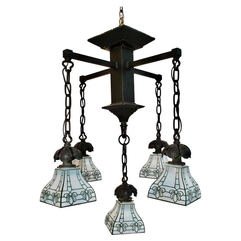 American Stained Glass Chandelier at 1stDibs