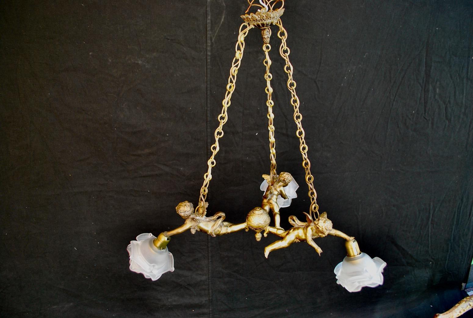 Metal Beautiful and Rare French 1920s Angels Chandelier