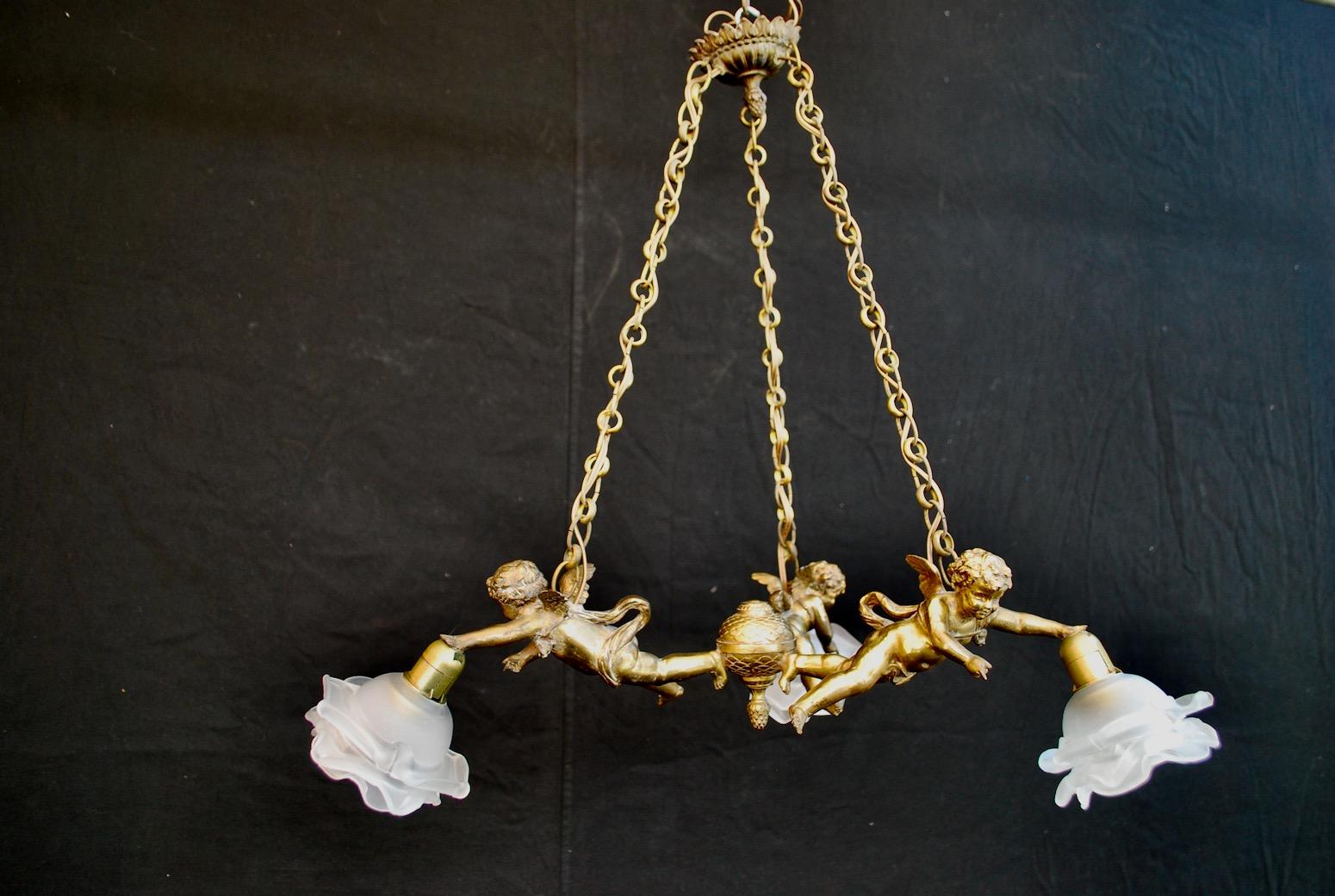 Beautiful and Rare French 1920s Angels Chandelier 1