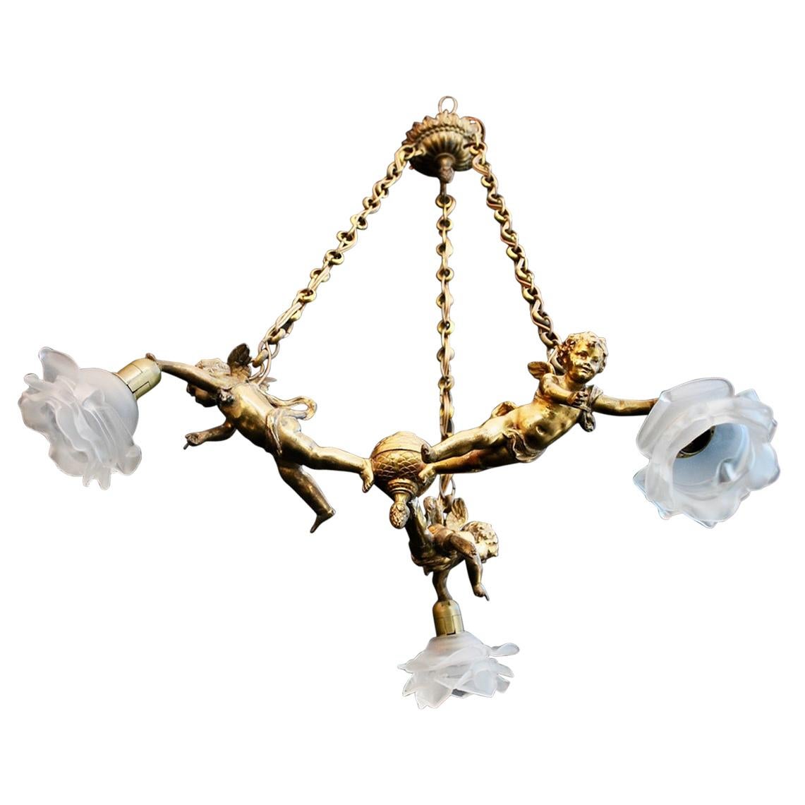 Beautiful and Rare French 1920s Angels Chandelier
