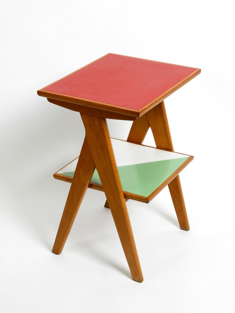 Beautiful and Rare Italian Mid Century Oak Side Table For Sale at 1stDibs