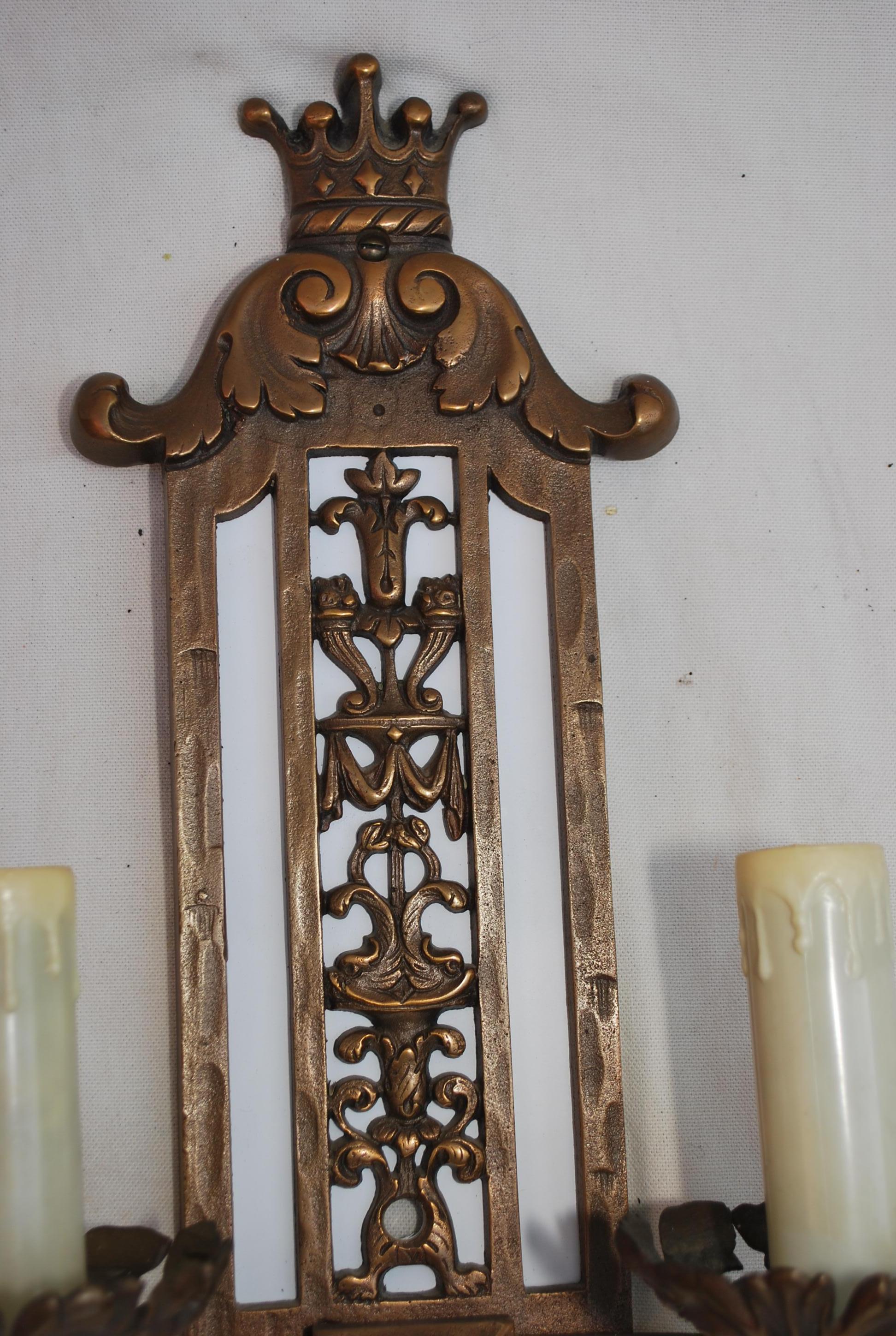 Beautiful  and rare Large 1920's  bronze sconces For Sale 1