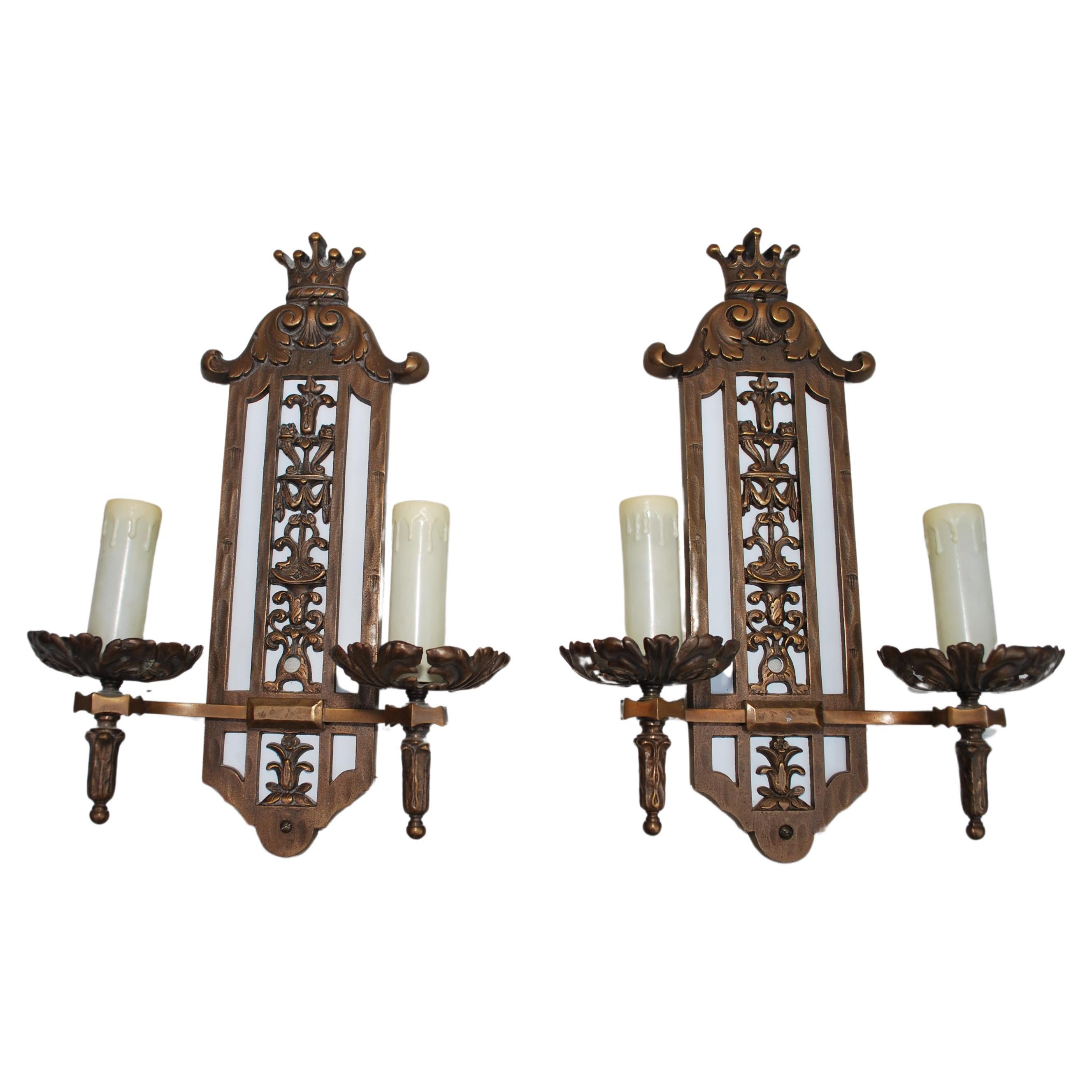 Beautiful  and rare Large 1920's  bronze sconces For Sale