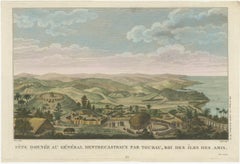 Beautiful and Rare Original Antique Engraving of a Village in Tonga, 1817