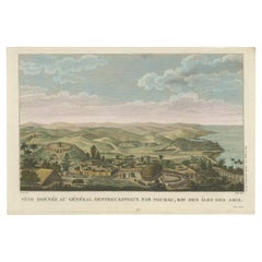 Magnifique et rare gravure ancienne originale d'un village de Tonga, 1817