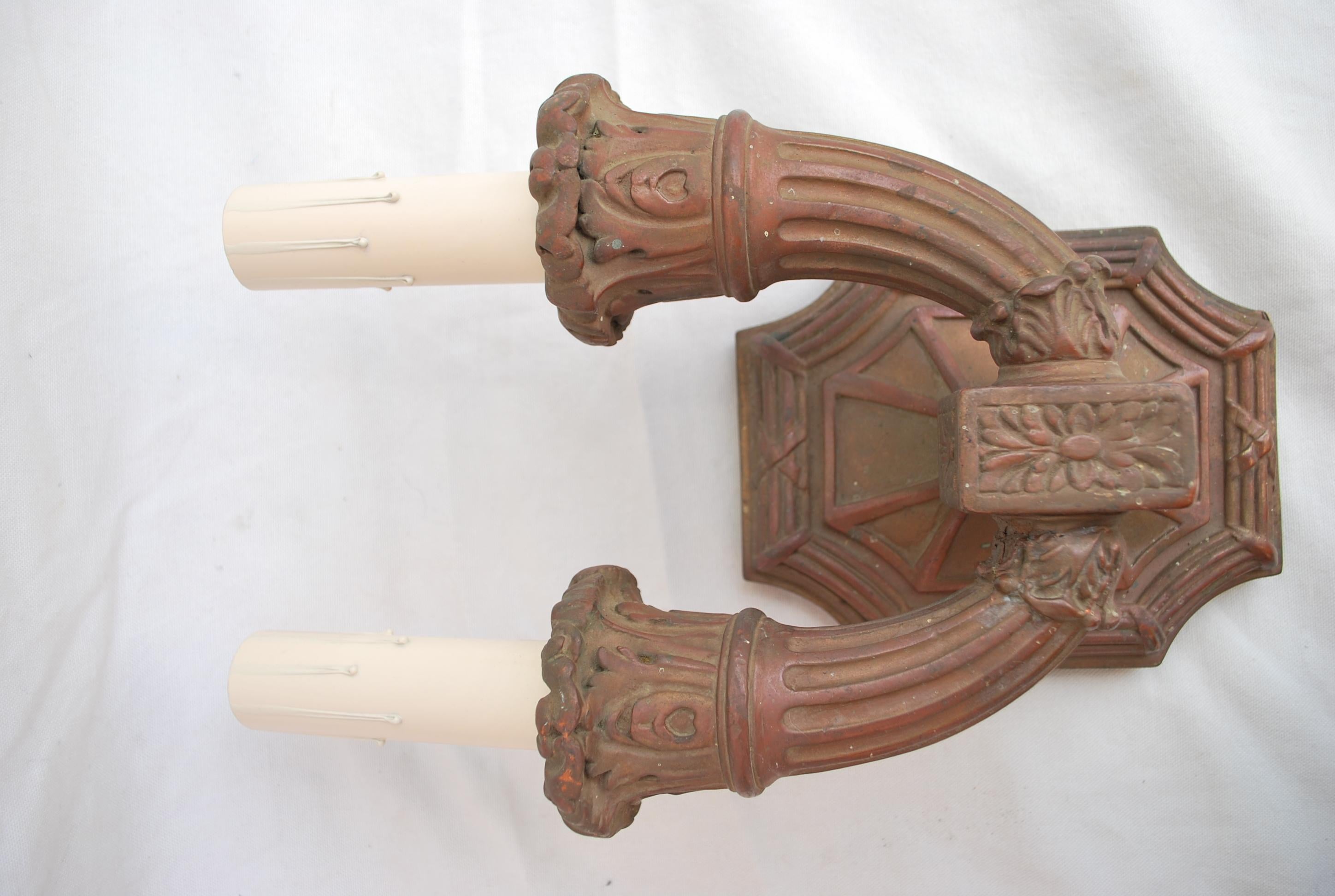 Beautiful and Rare Pair of 1920s Copper Sconces In Good Condition For Sale In Los Angeles, CA