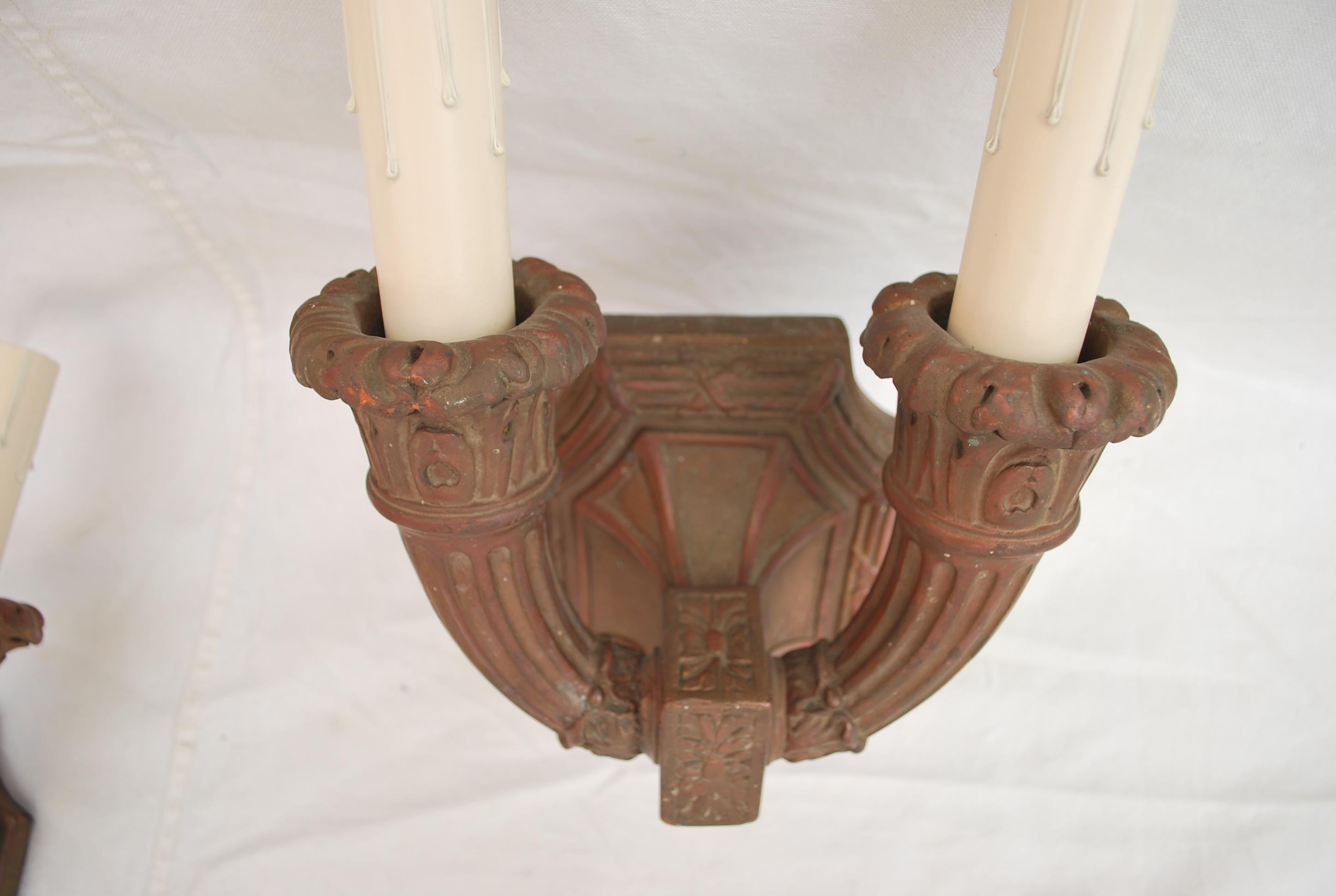 Beautiful and Rare Pair of 1920s Copper Sconces For Sale 1