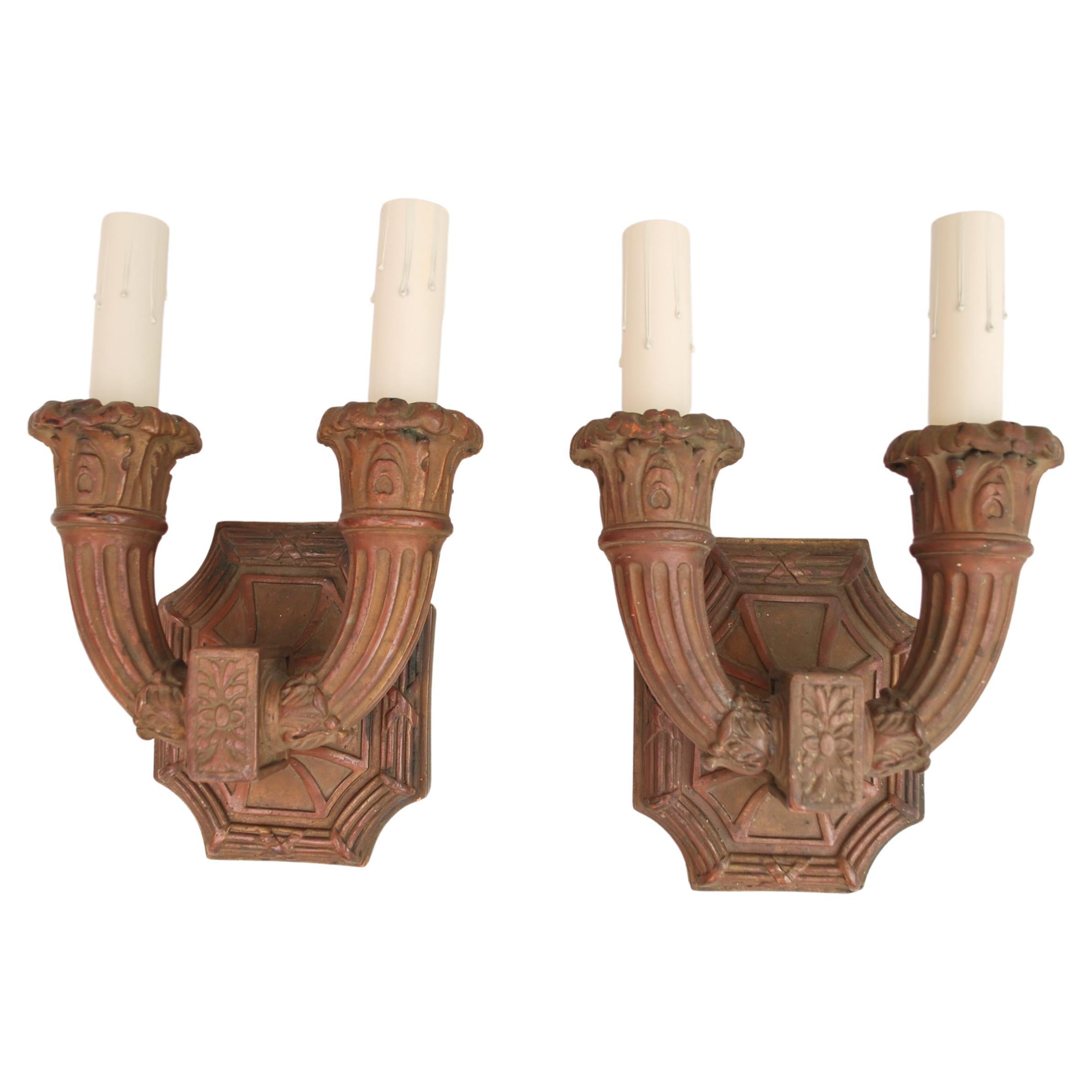 Beautiful and Rare Pair of 1920s Copper Sconces For Sale