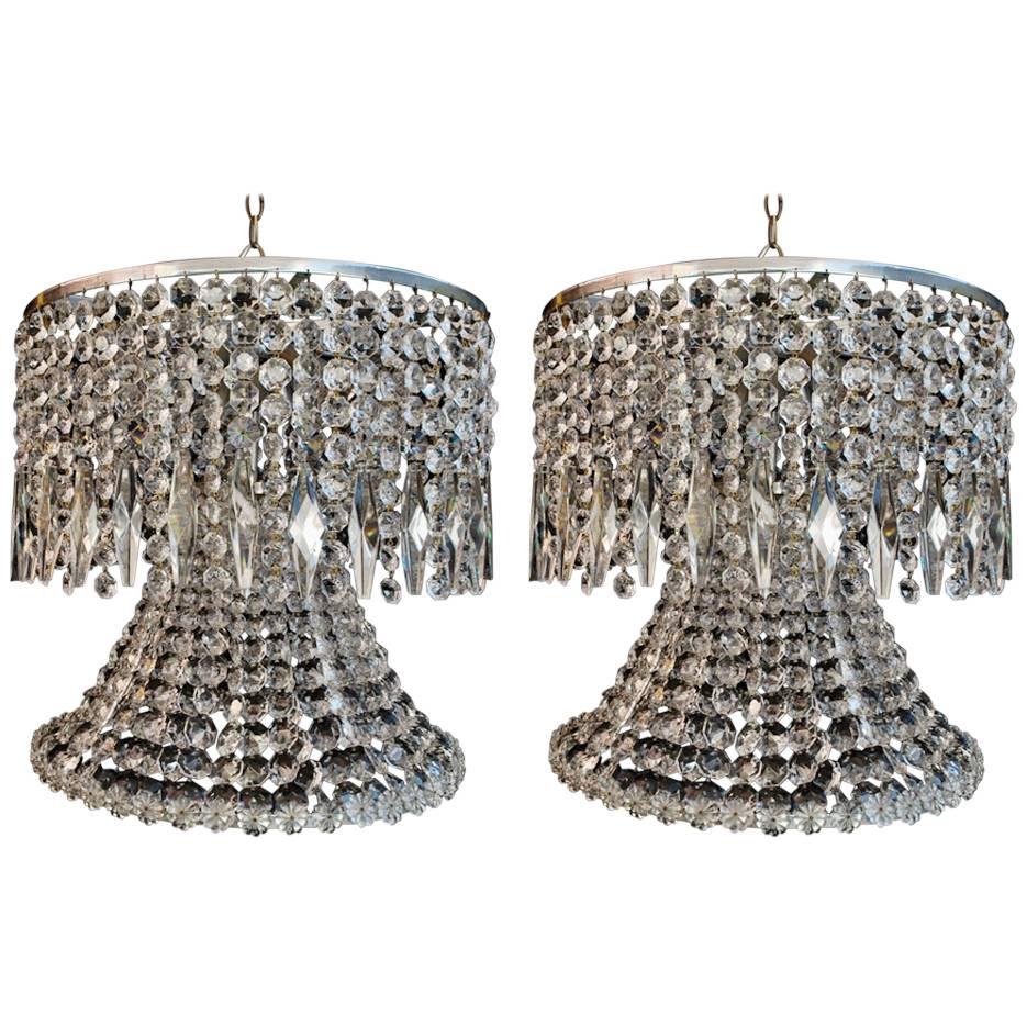 Beautiful and Rare Pair of 1960 Crystal Chandeliers
